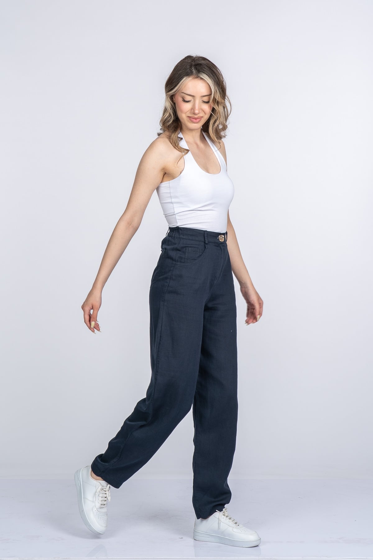 Alina Dar Paça Balon Form Keten Pantolon 30398