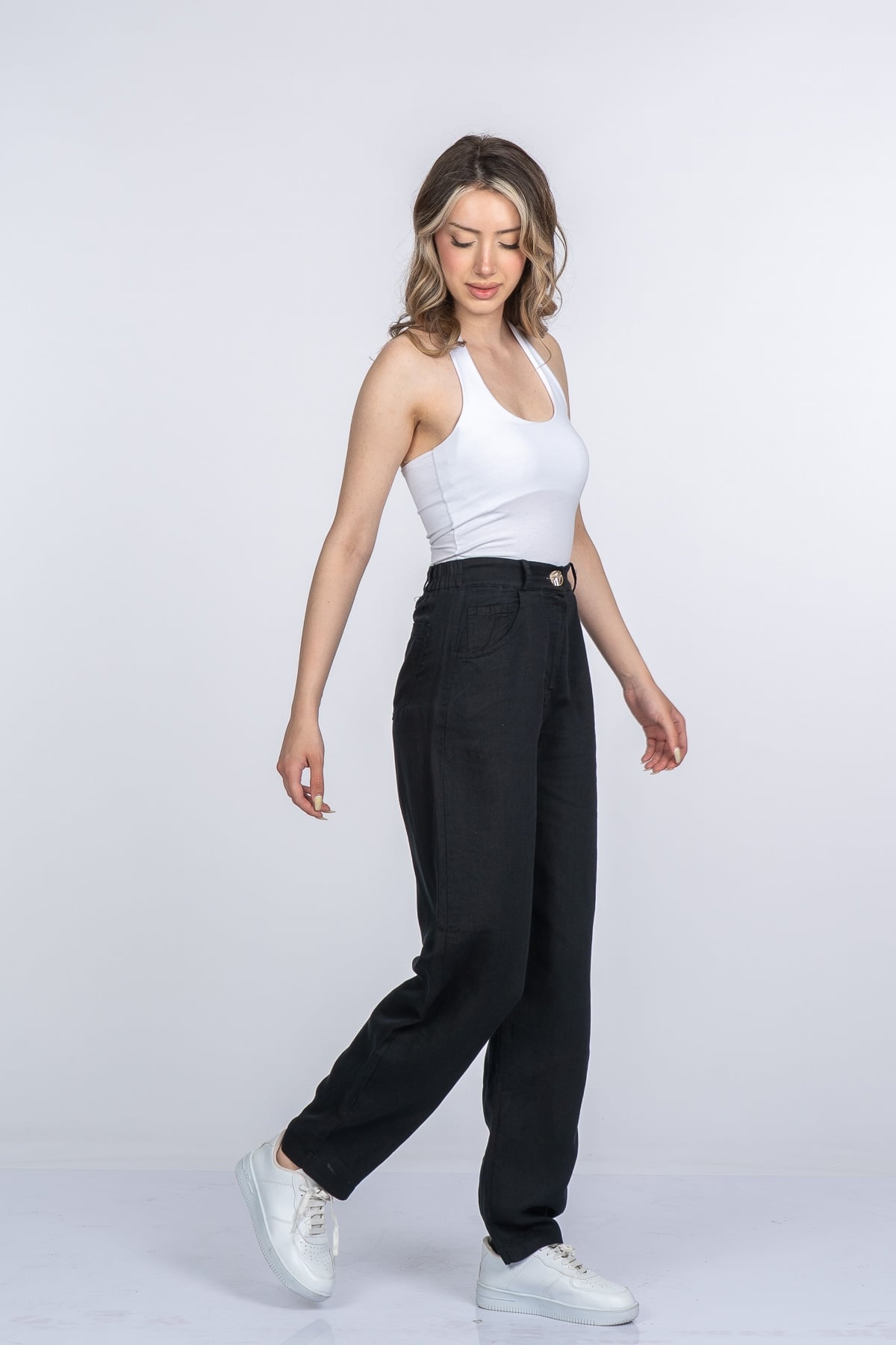 Alina Dar Paça Balon Form Keten Pantolon 30398