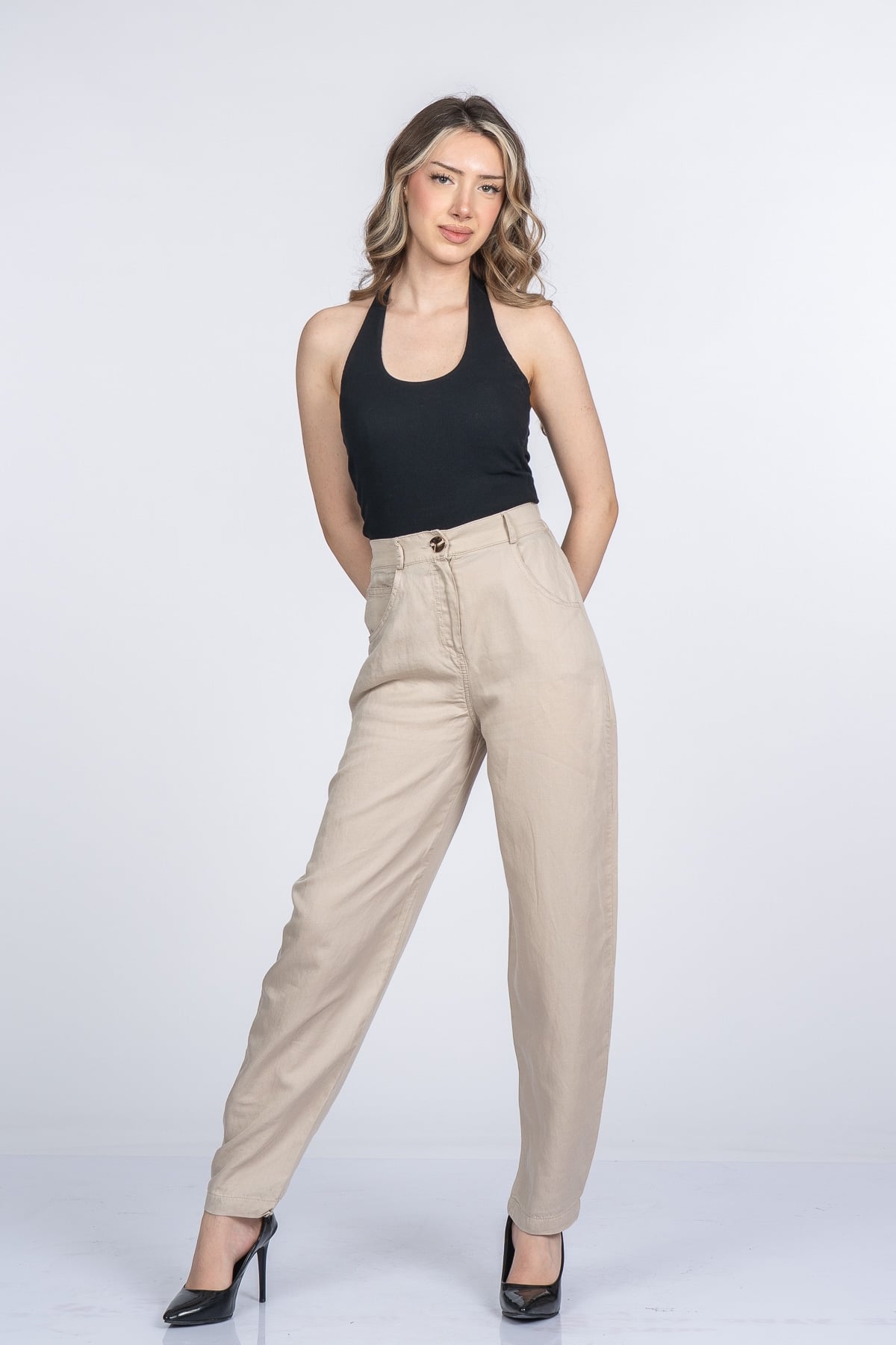 Alina Dar Paça Balon Form Keten Pantolon 30398
