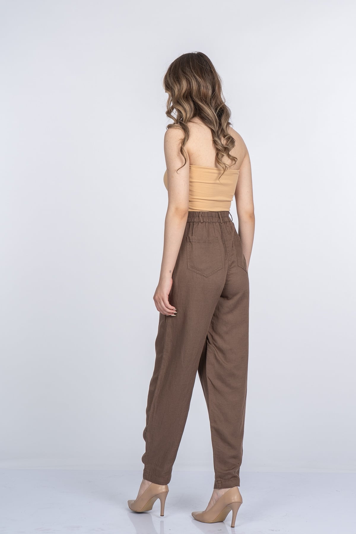 Alina Dar Paça Balon Form Keten Pantolon 30398