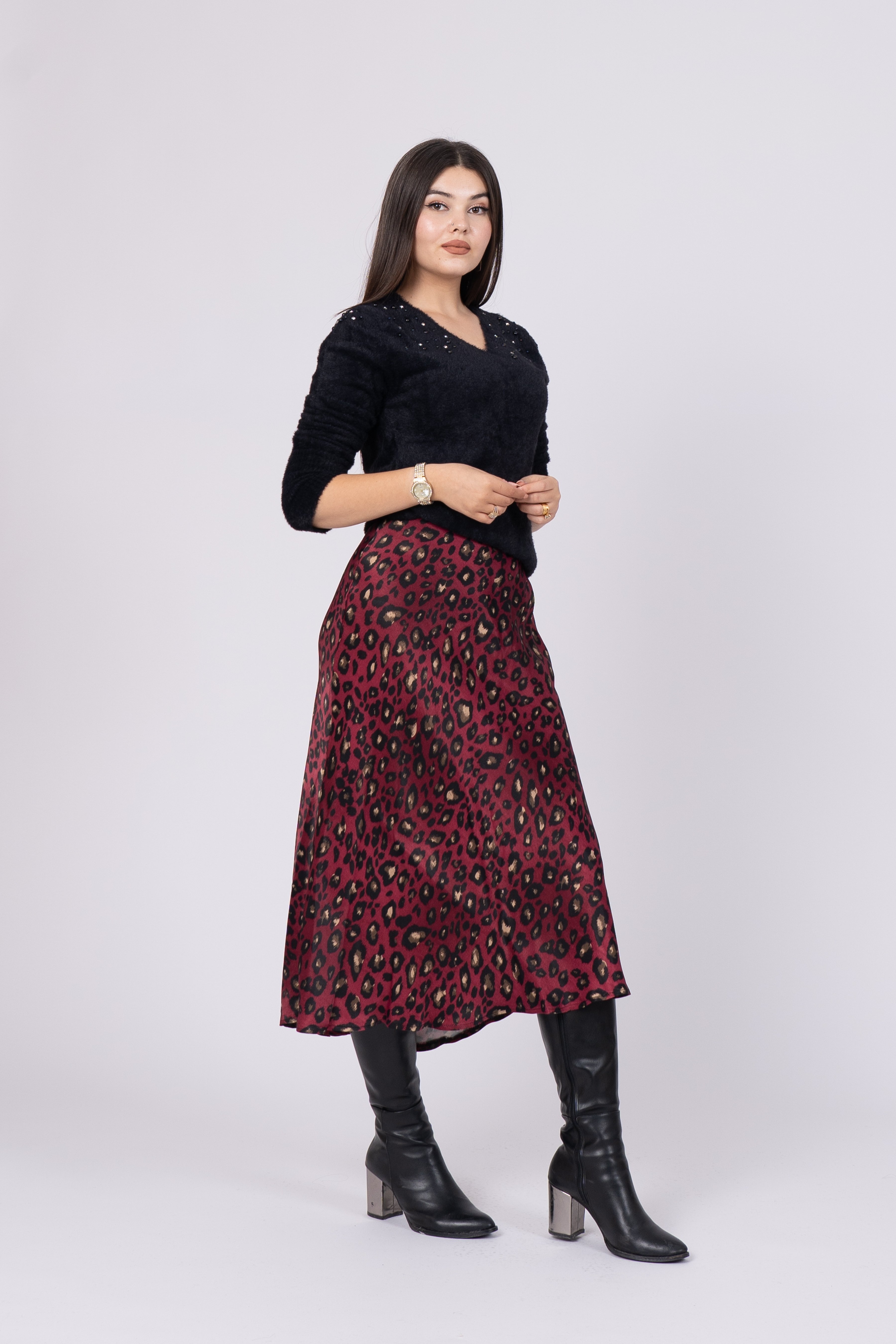 Desenli Saten Kumaş Etek 6718