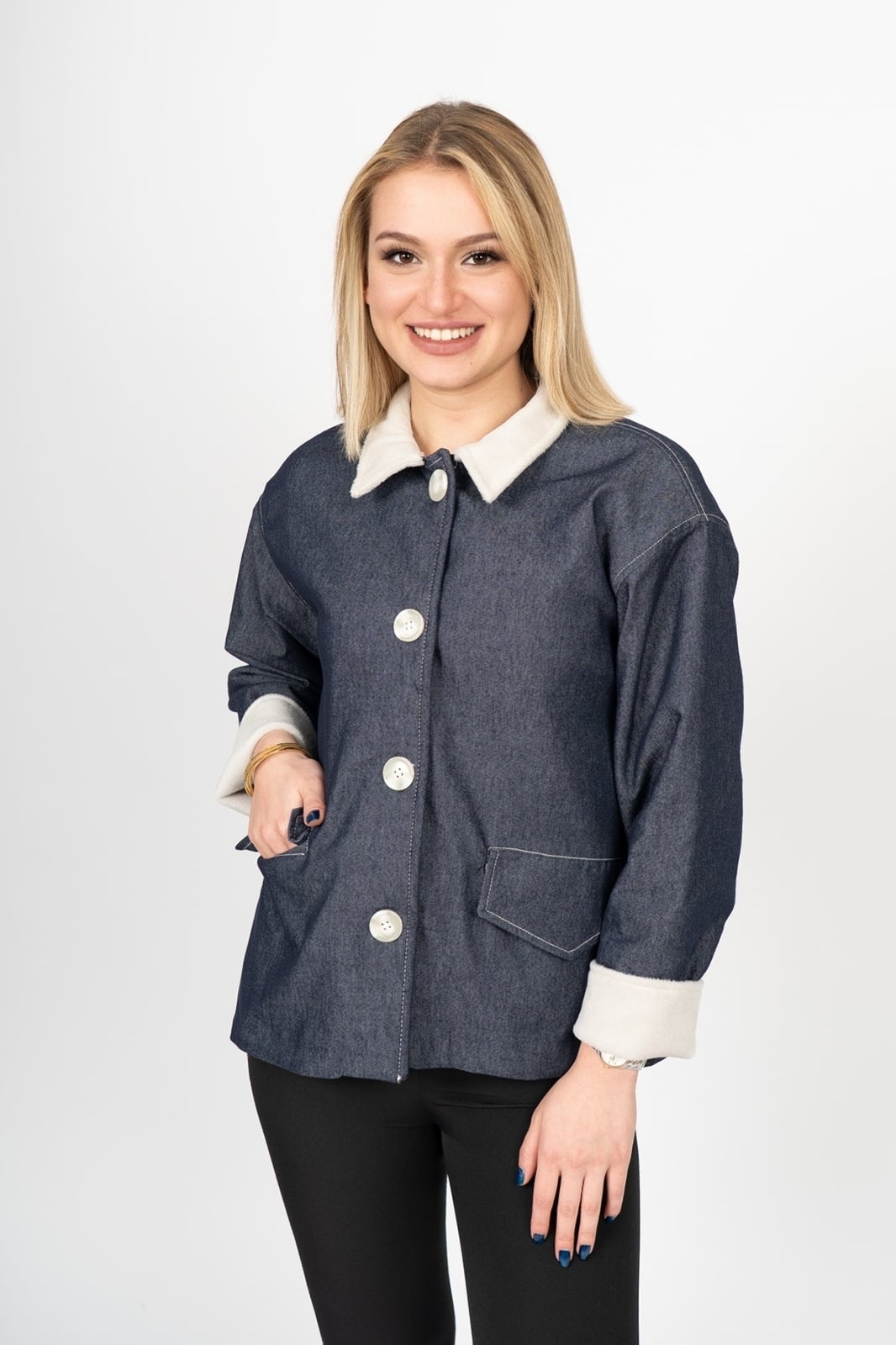 BIRDIE PELUŞ YAKALI DENİM KABAN 2633
