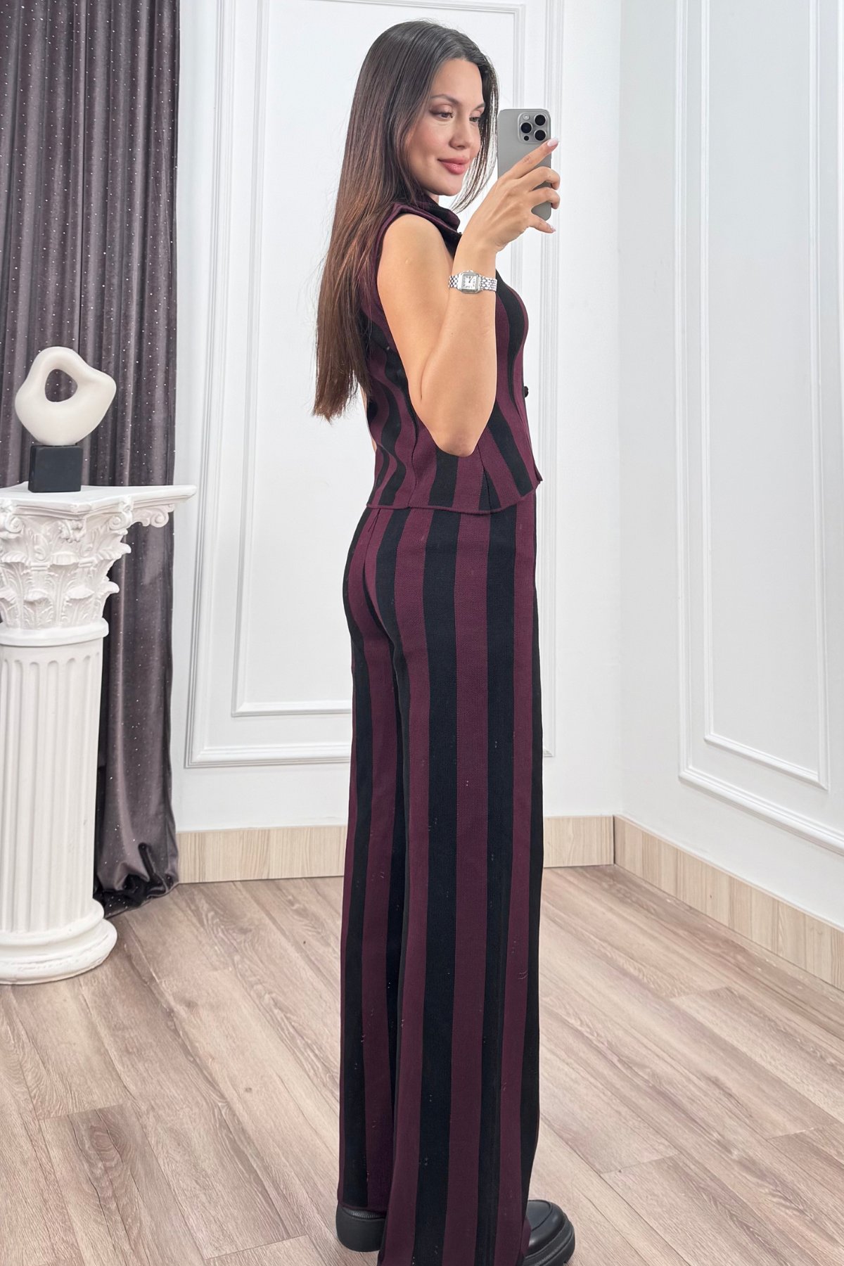 Çizgili Triko Yelek & Pantolon Takım 20327