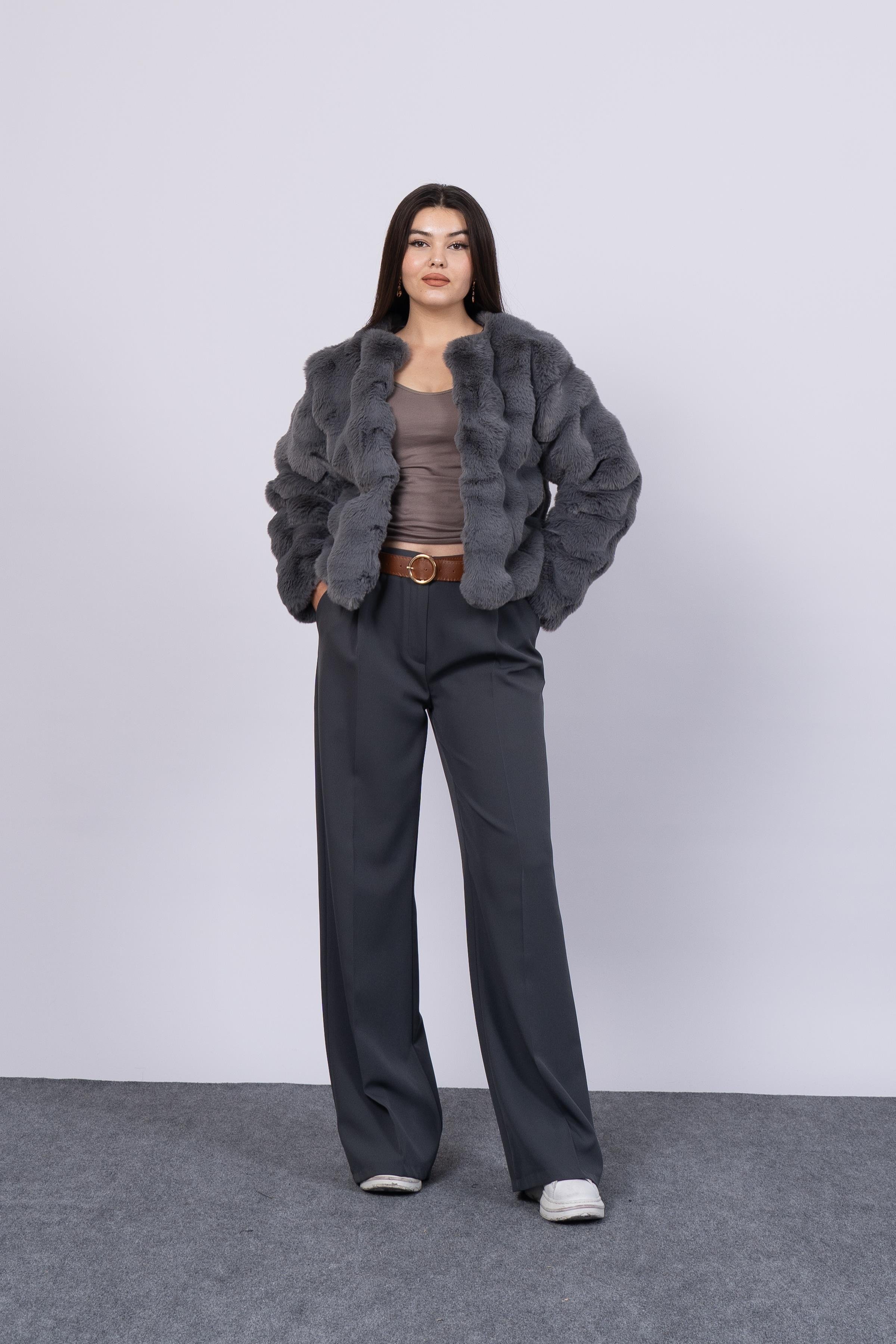 Dalgalı Peluş Kürk Kaban 2587