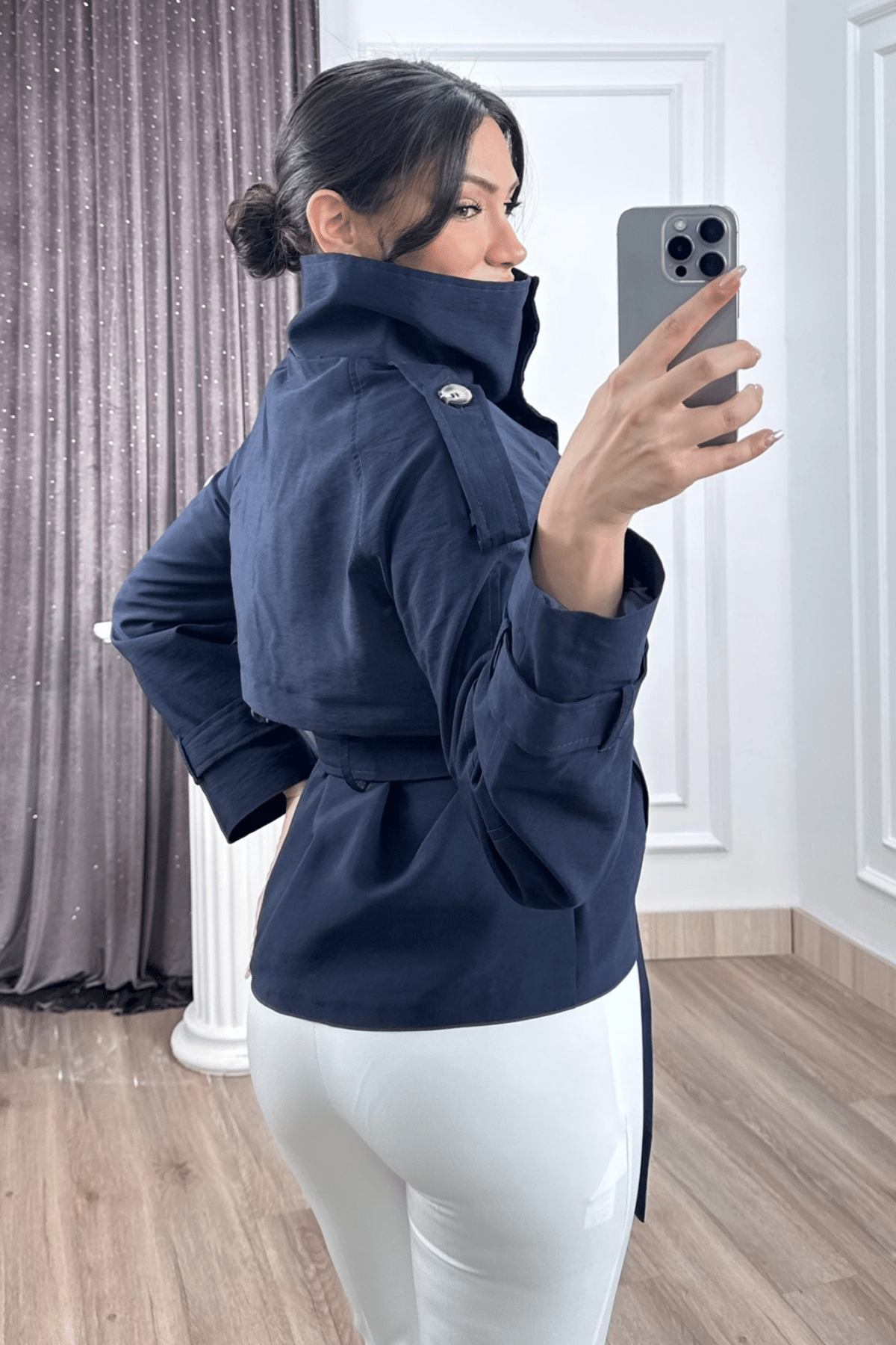 Dik Yaka Reglan Kol Kısa Trençkot – 8646