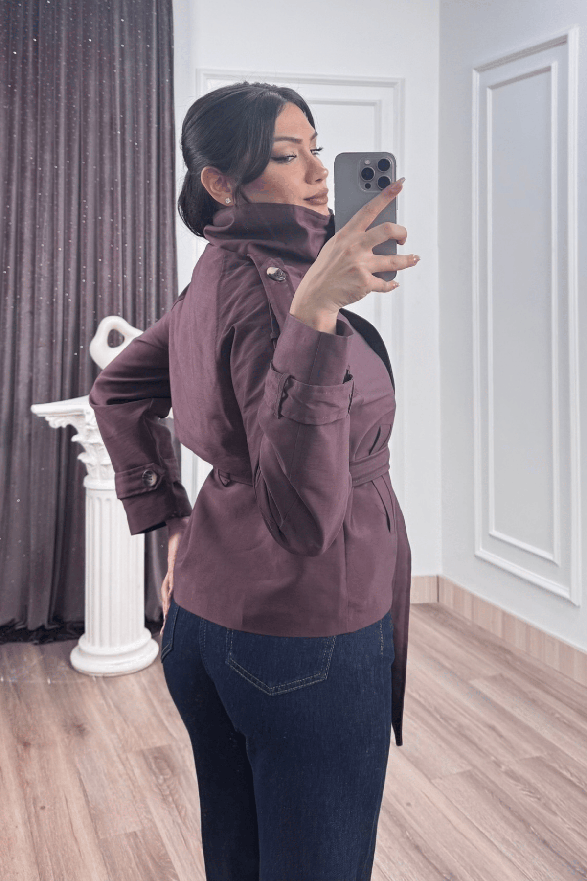 Dik Yaka Reglan Kol Kısa Trençkot – 8646