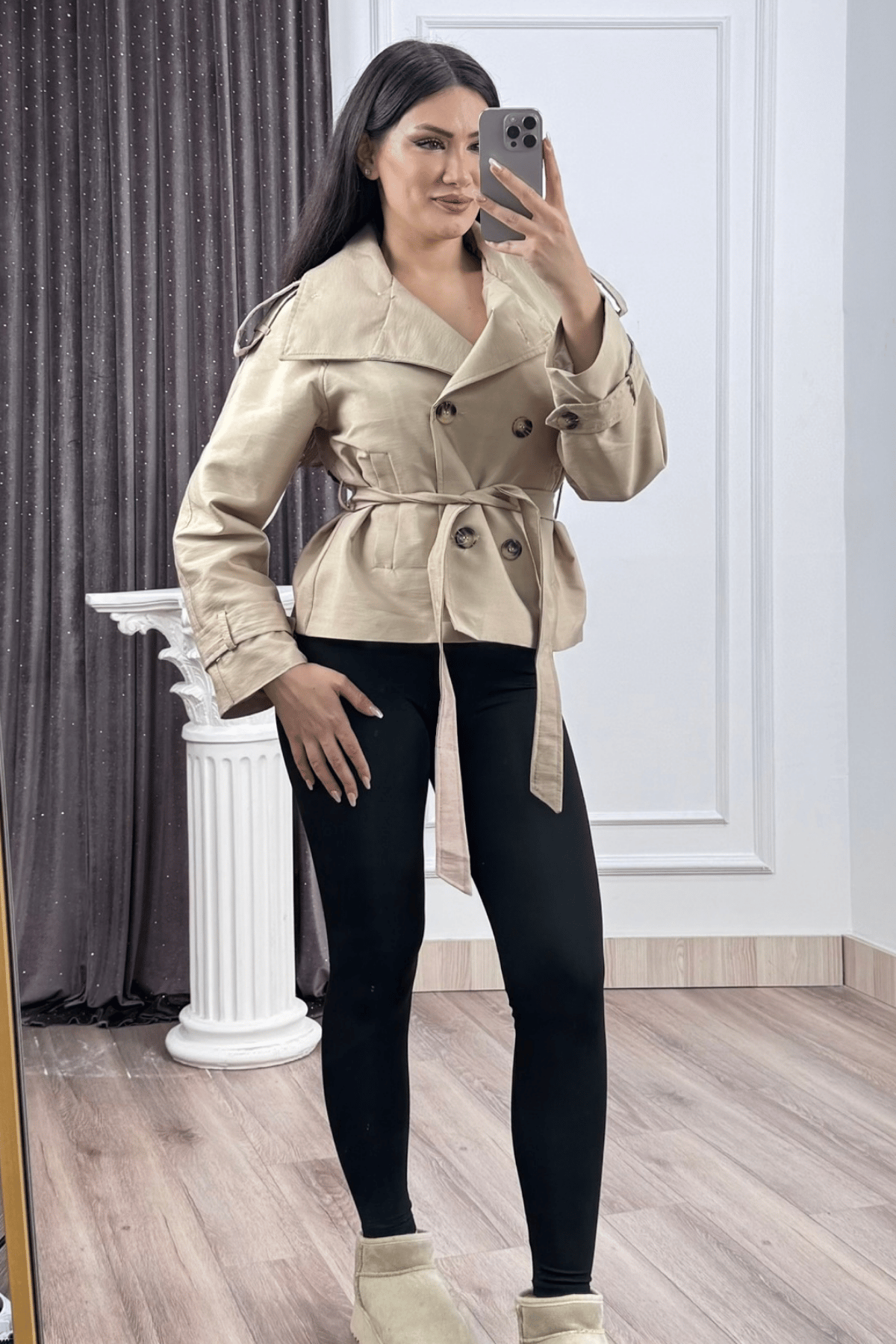 Dik Yaka Reglan Kol Kısa Trençkot – 8646