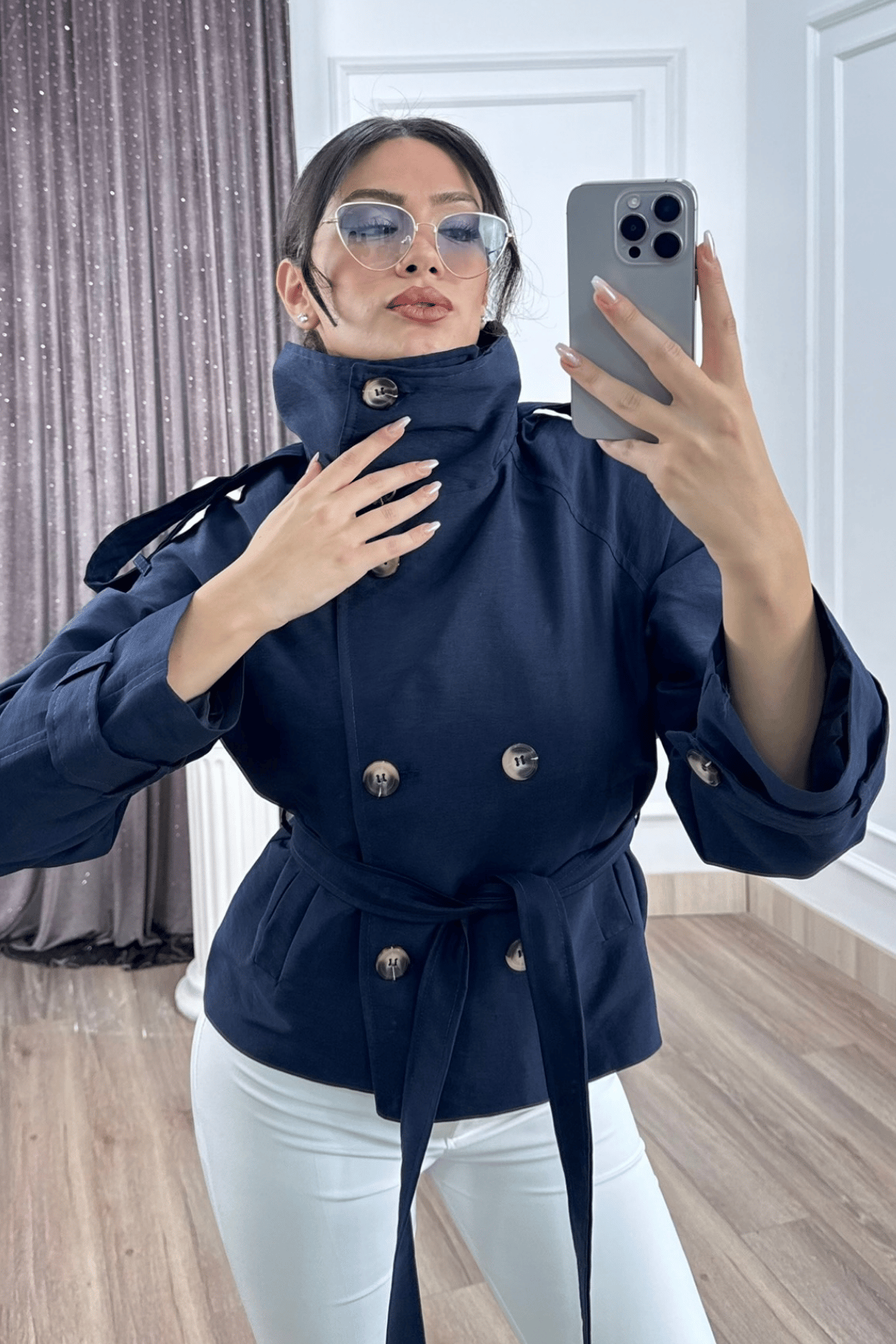 Dik Yaka Reglan Kol Kısa Trençkot – 8646
