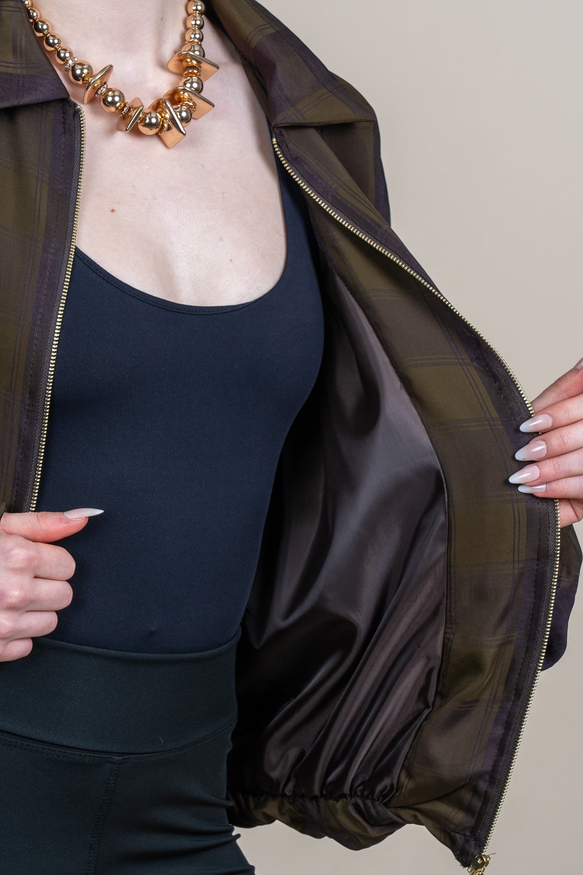 Ekose Desen Bel Lastikli Spor Bomber Ceket 8636