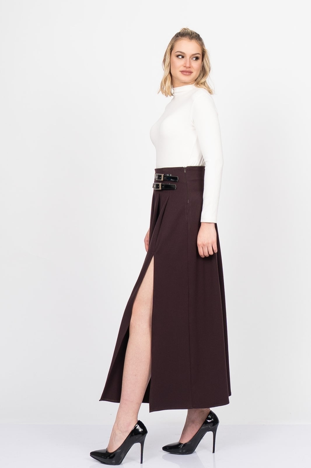 EleganceBelt Slit Skirt – Premium Pileli & Yırtmaçlı Etek 6829