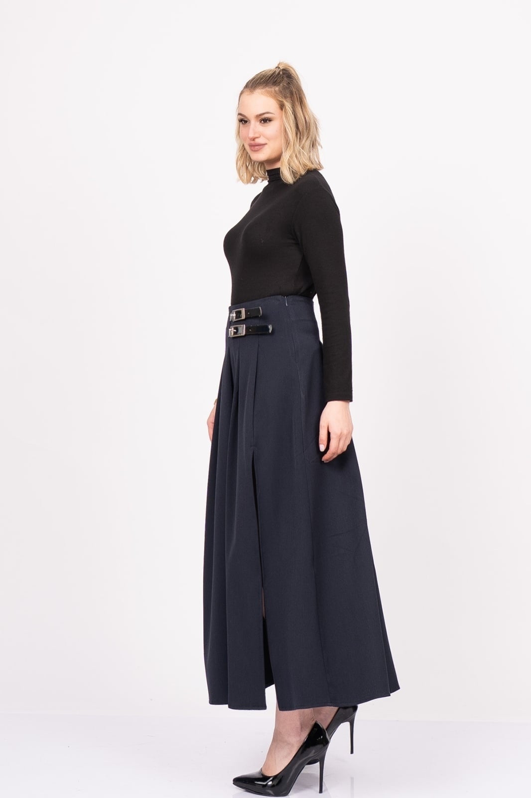 EleganceBelt Slit Skirt – Premium Pileli & Yırtmaçlı Etek 6829
