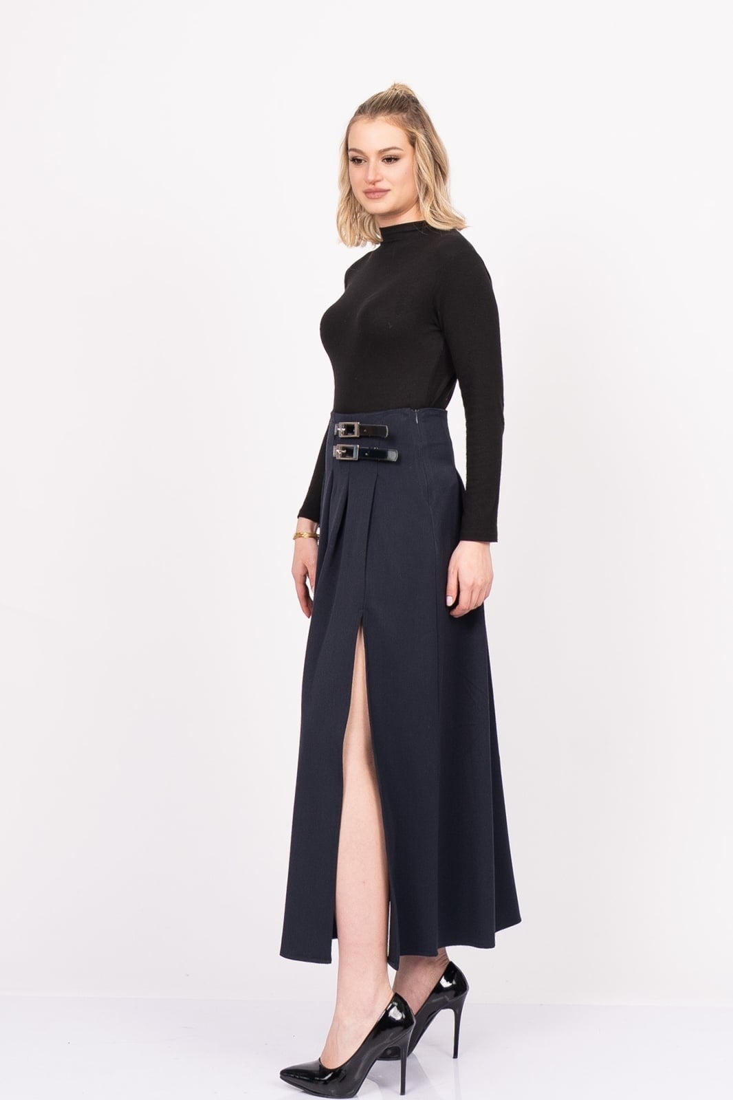 EleganceBelt Slit Skirt – Premium Pileli & Yırtmaçlı Etek 6829