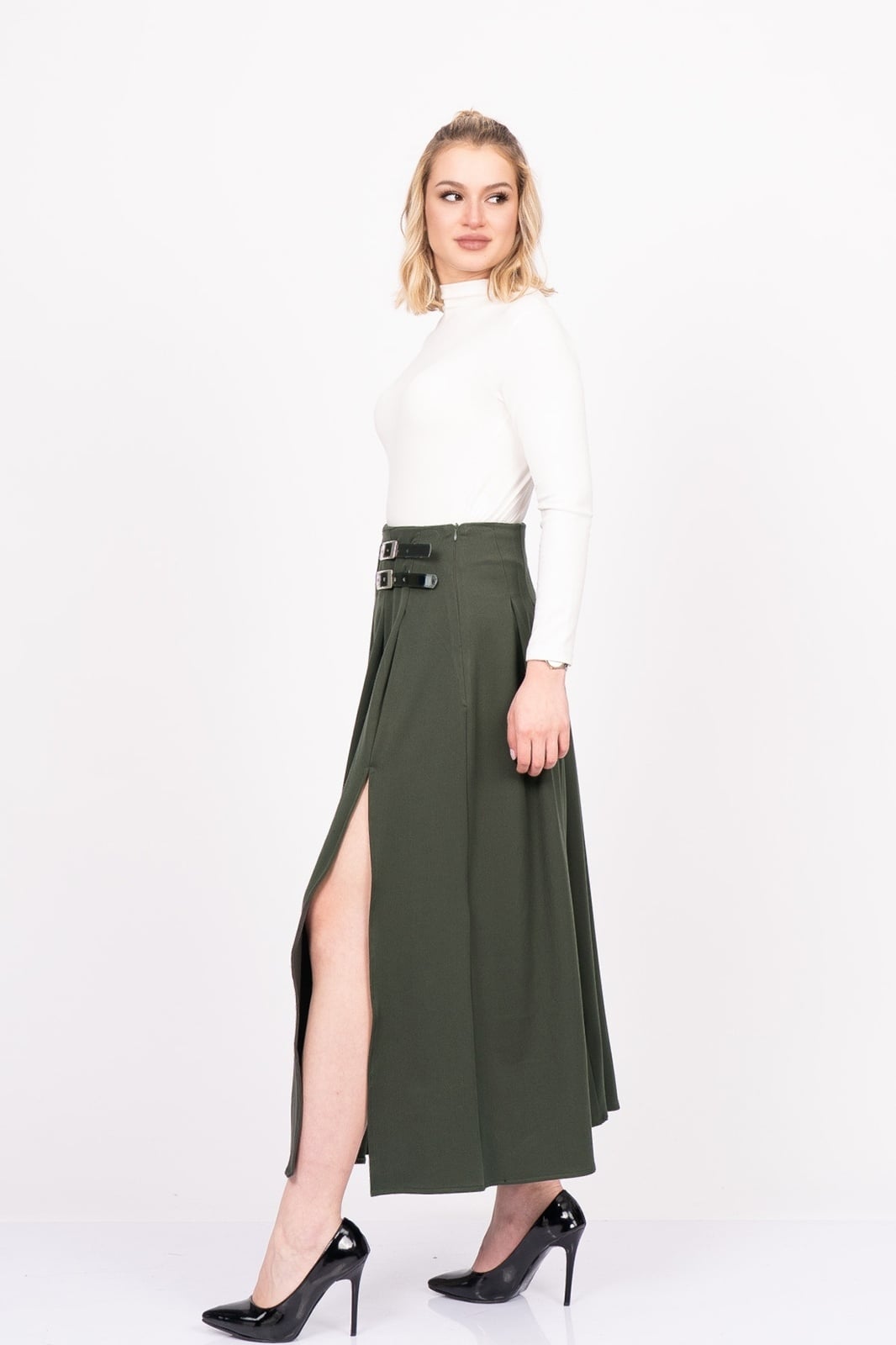 EleganceBelt Slit Skirt – Premium Pileli & Yırtmaçlı Etek 6829