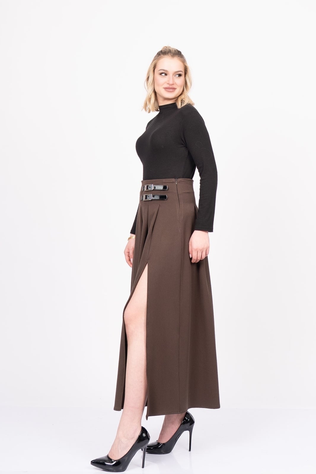 EleganceBelt Slit Skirt – Premium Pileli & Yırtmaçlı Etek 6829