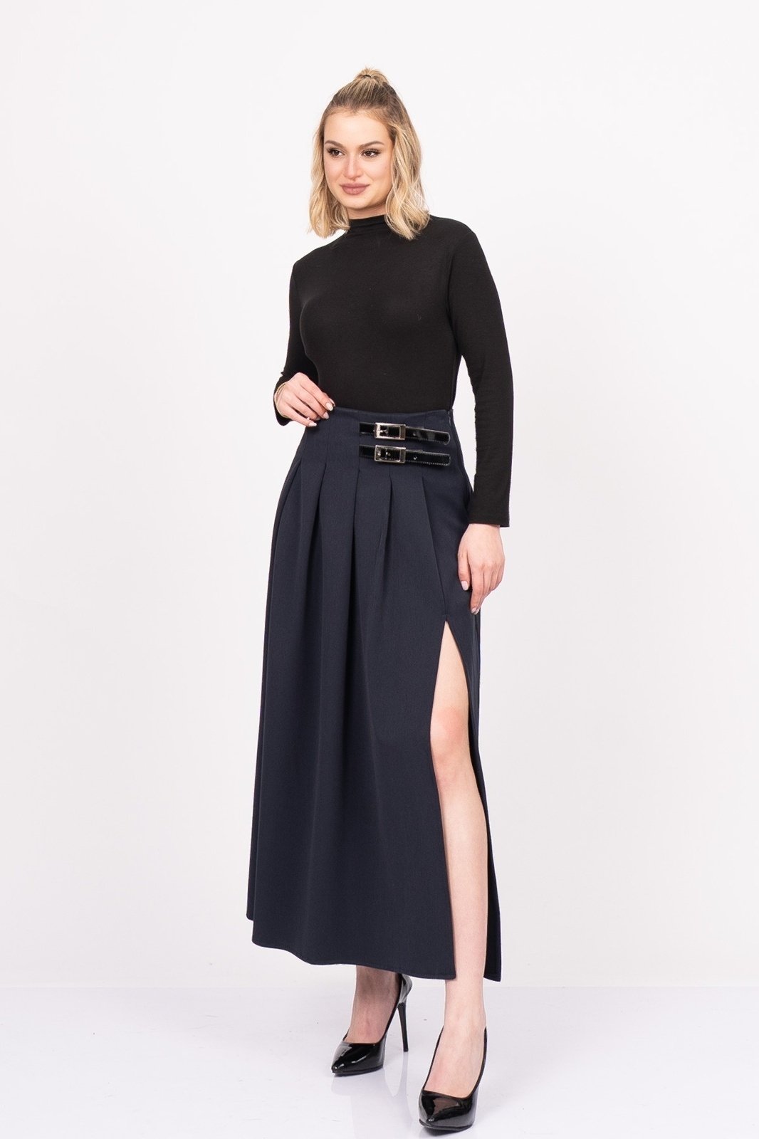 EleganceBelt Slit Skirt – Premium Pileli & Yırtmaçlı Etek 6829