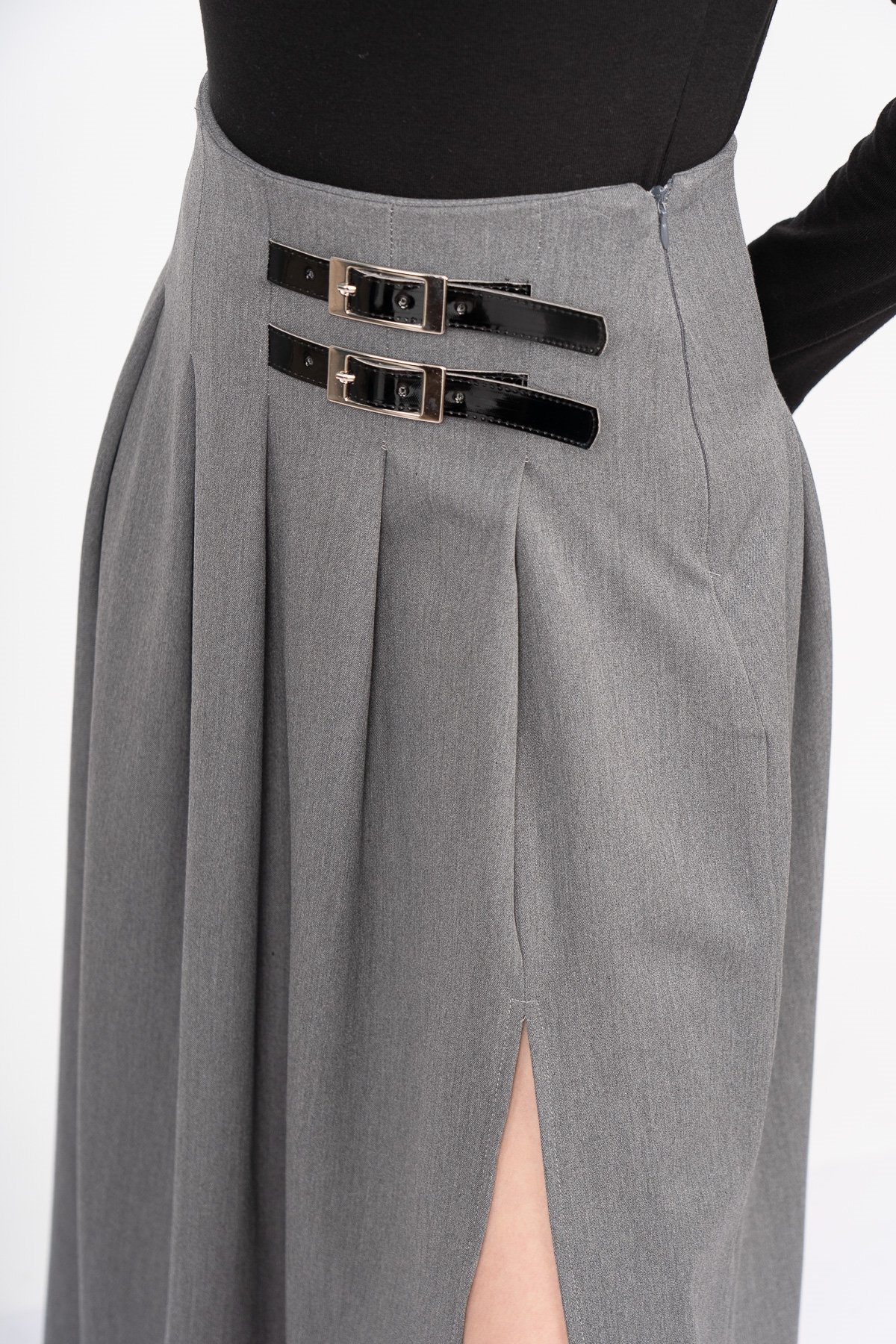 EleganceBelt Slit Skirt – Premium Pileli & Yırtmaçlı Etek 6829