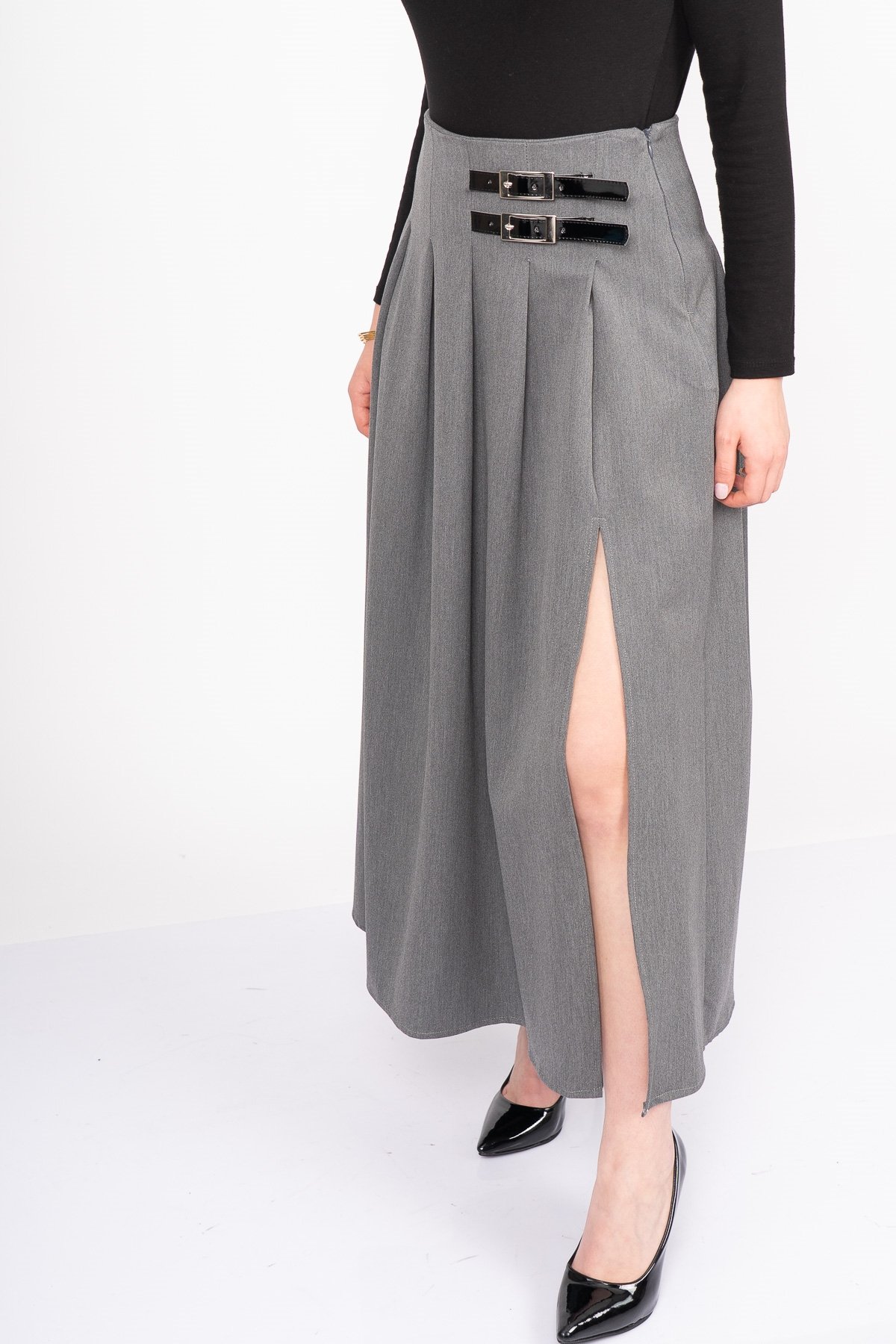 EleganceBelt Slit Skirt – Premium Pileli & Yırtmaçlı Etek 6829