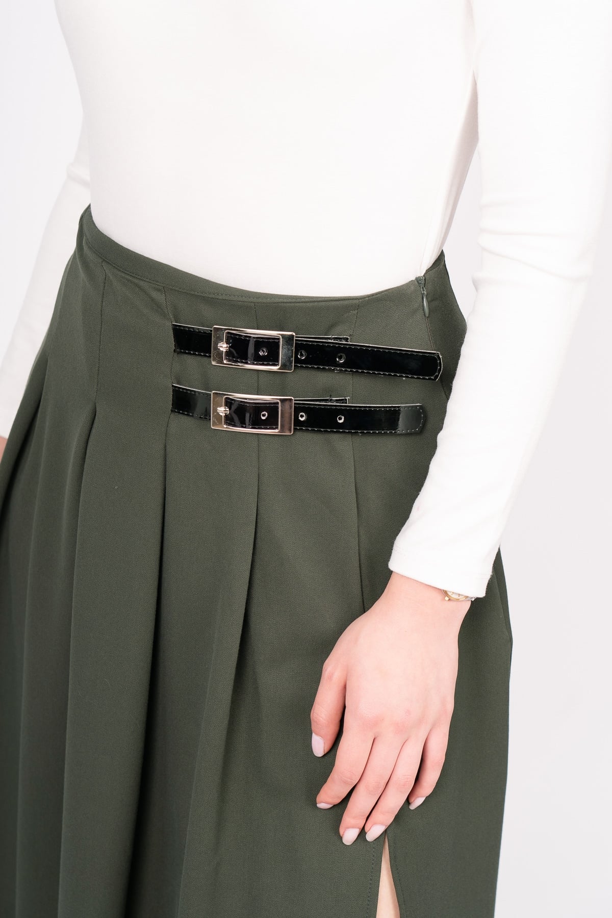 EleganceBelt Slit Skirt – Premium Pileli & Yırtmaçlı Etek 6829