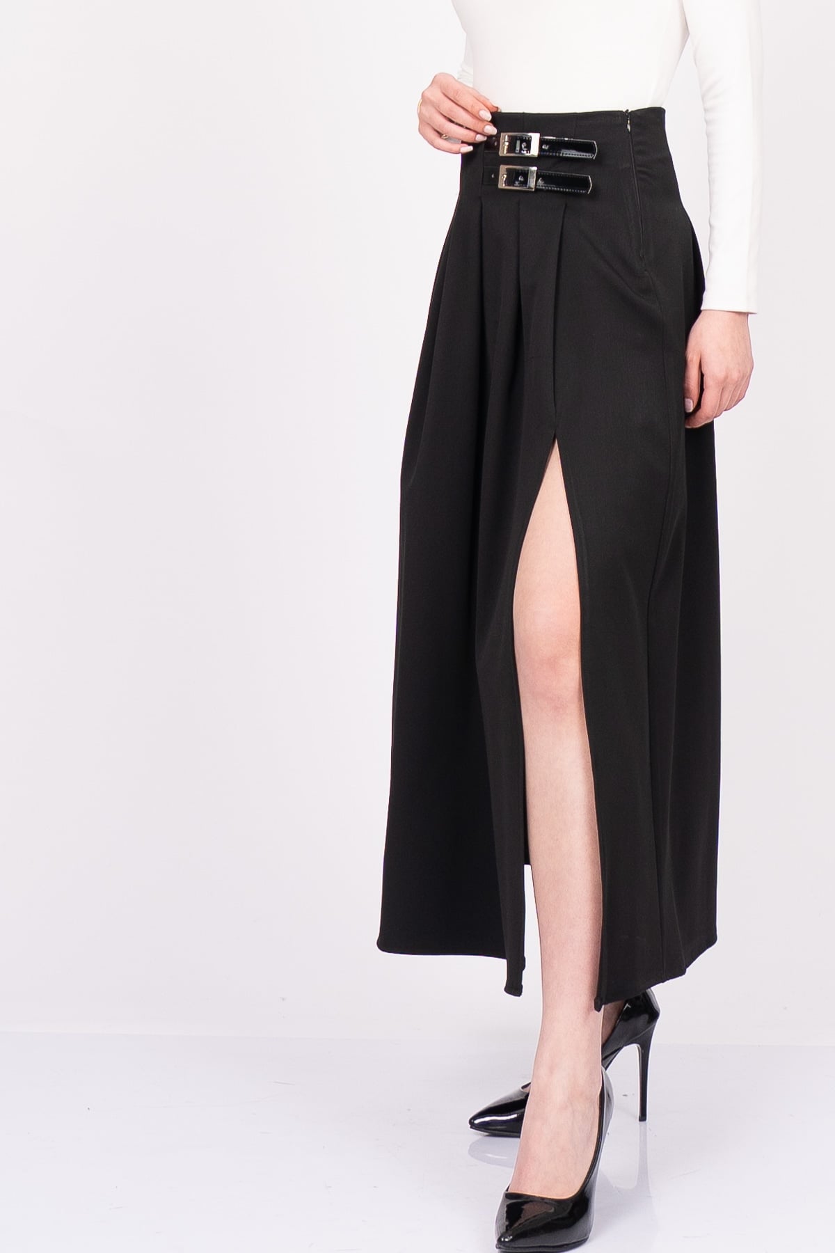 EleganceBelt Slit Skirt – Premium Pileli & Yırtmaçlı Etek 6829