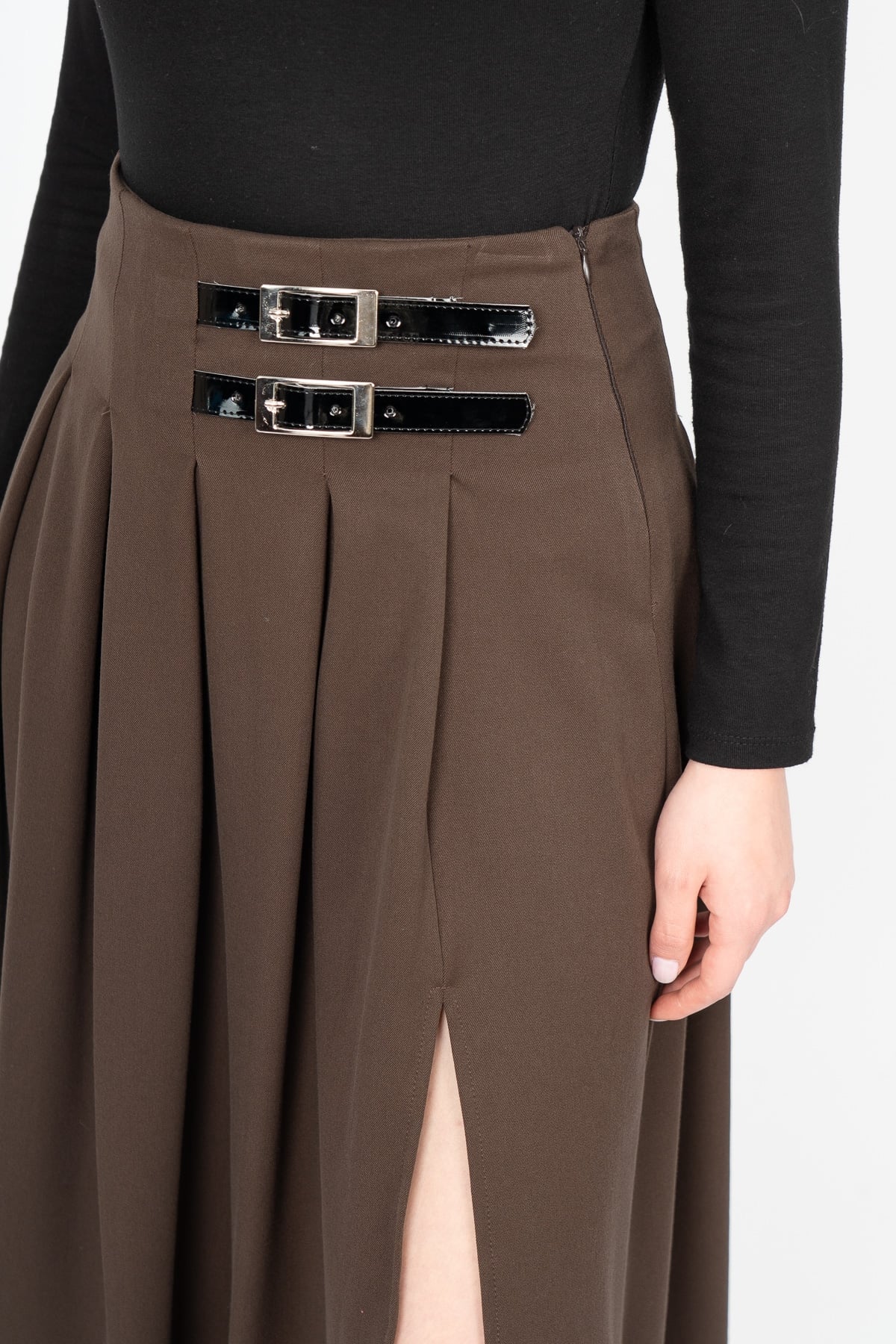 EleganceBelt Slit Skirt – Premium Pileli & Yırtmaçlı Etek 6829