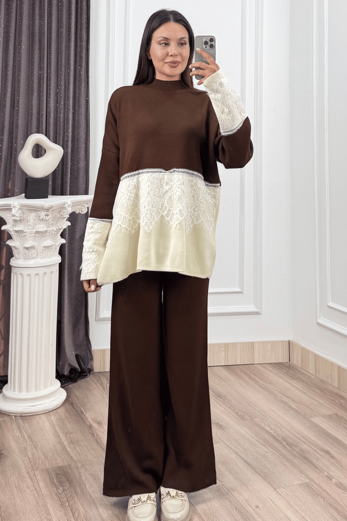 ELIORA – Tül Dantel Detaylı Triko Takım P035