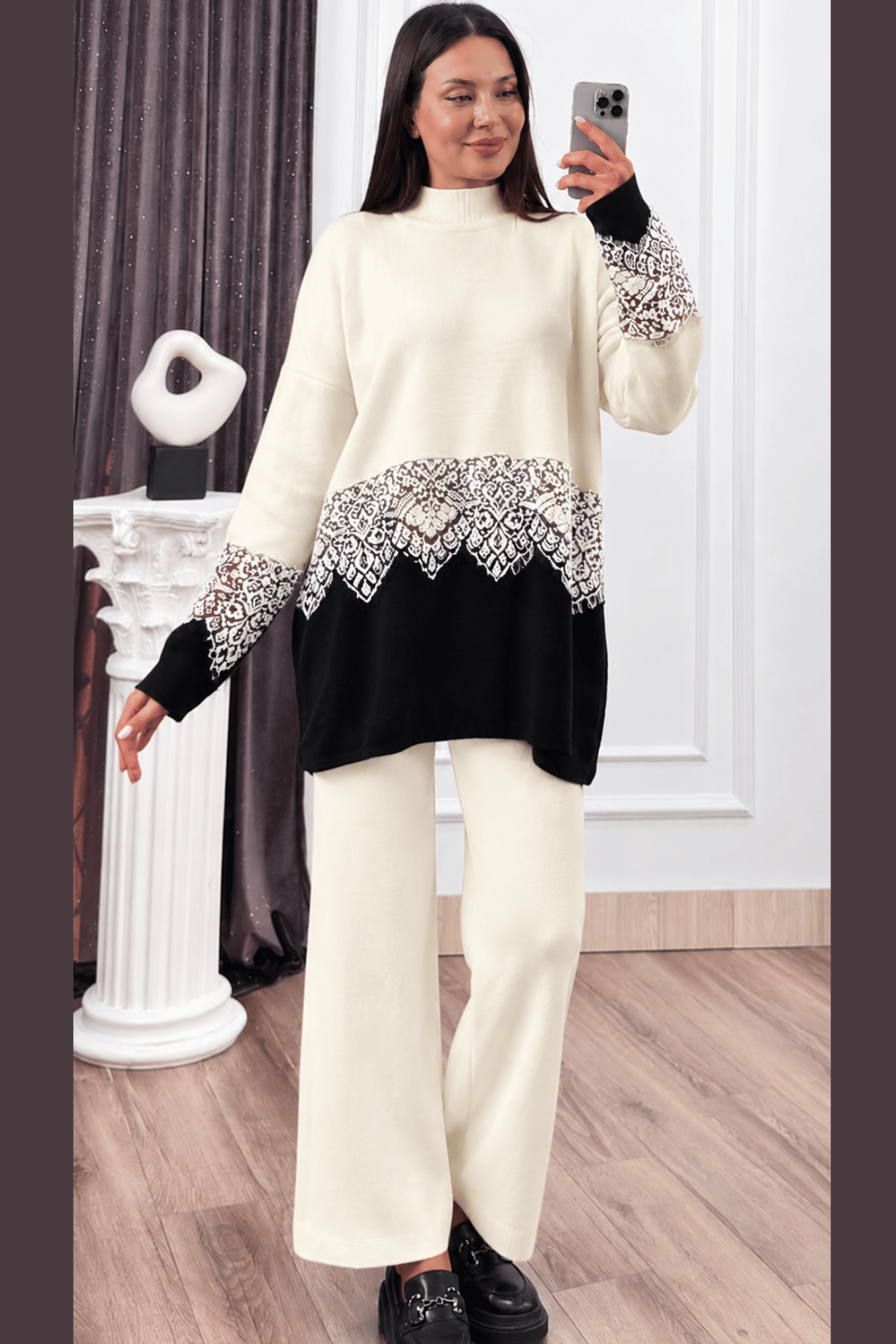 ELIORA – Tül Dantel Detaylı Triko Takım P035