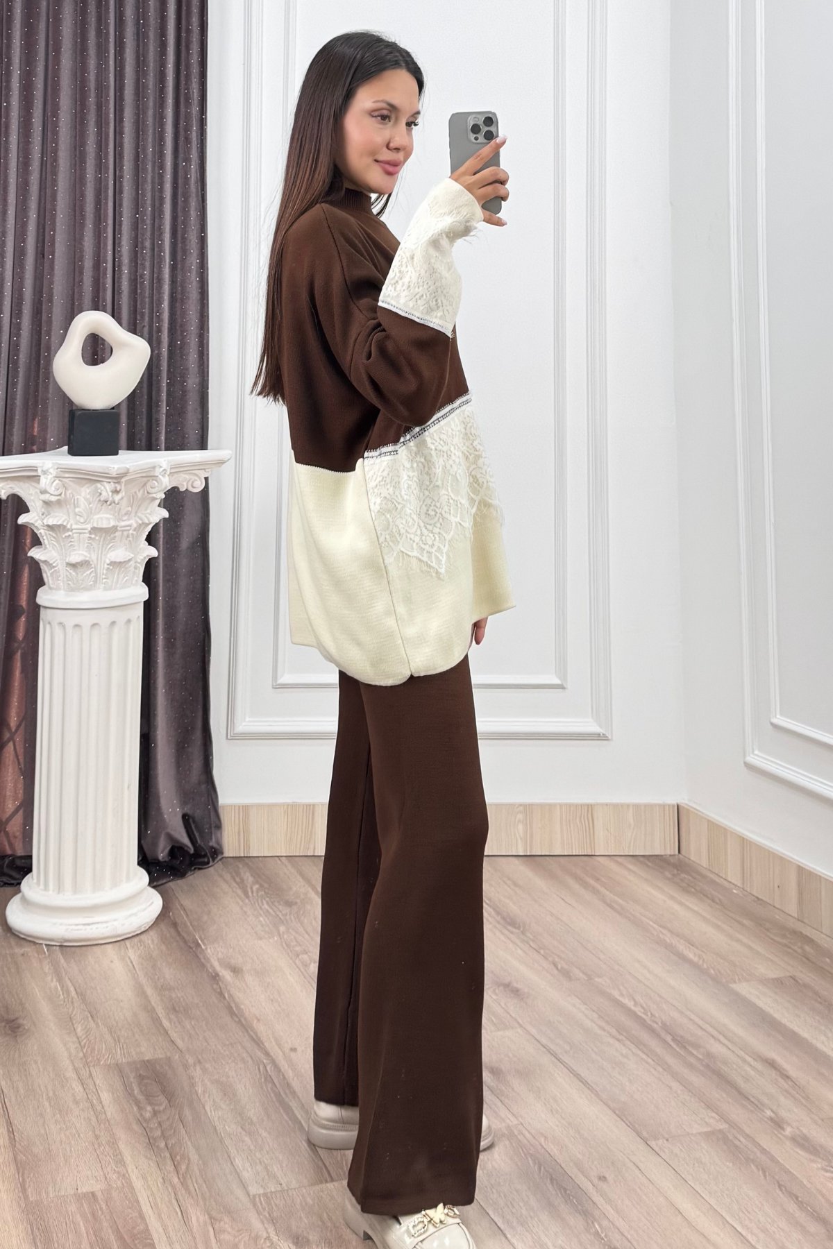 ELIORA – Tül Dantel Detaylı Triko Takım P035