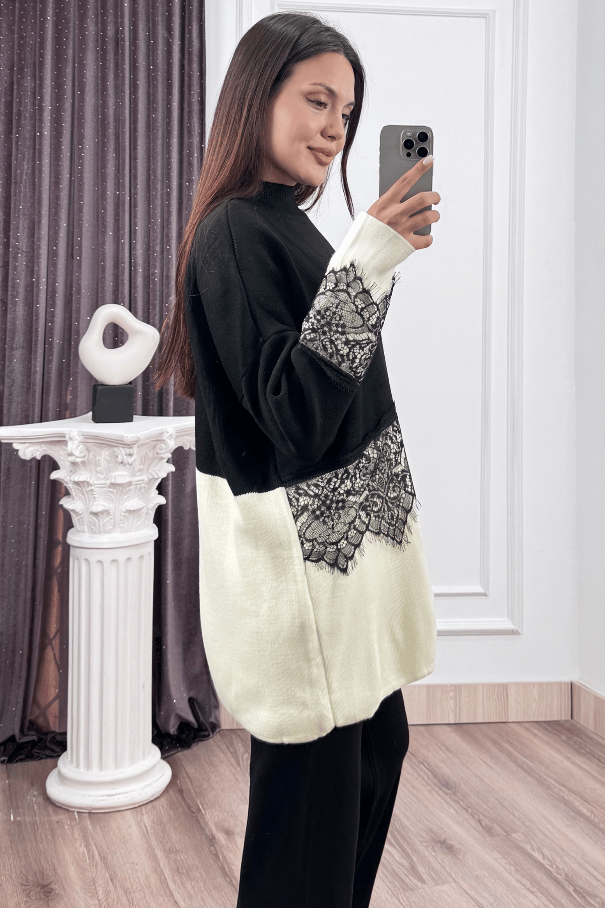 ELIORA – Tül Dantel Detaylı Triko Takım P035