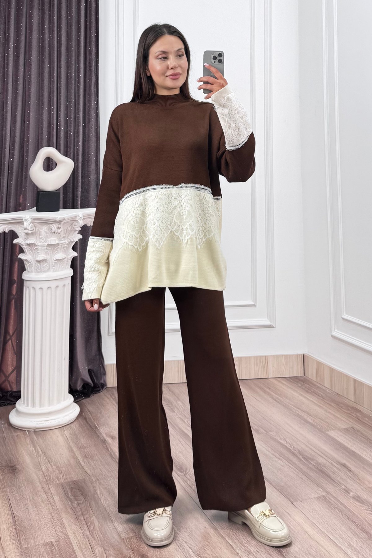 ELIORA – Tül Dantel Detaylı Triko Takım P035