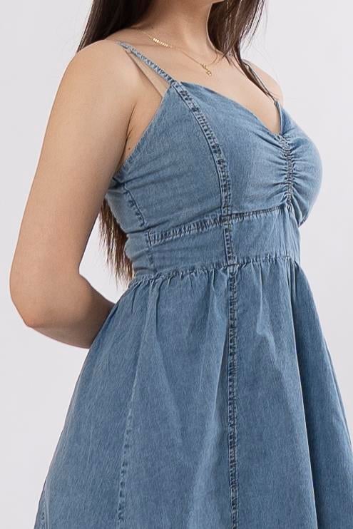 İp Askı Jean Kot Denim Elbise