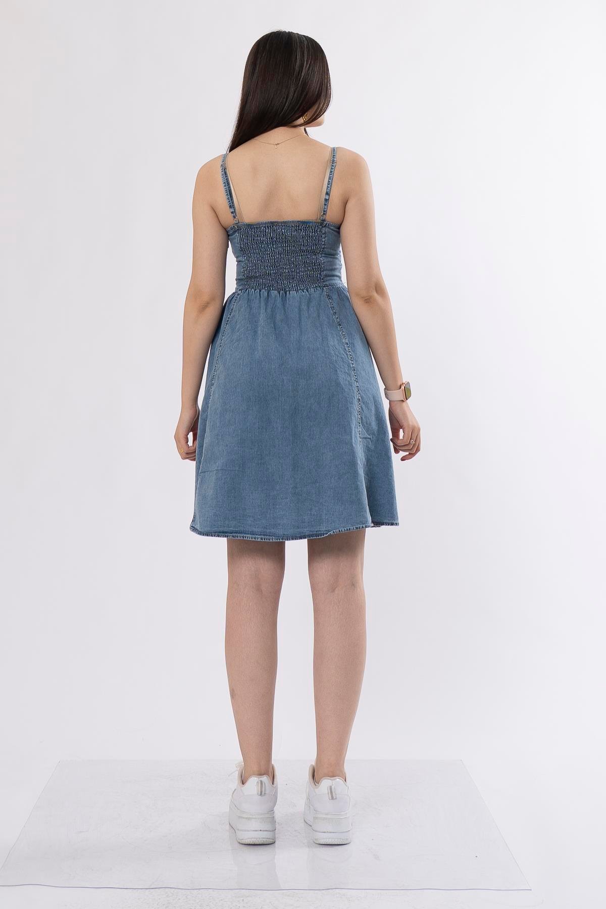 İp Askı Jean Kot Denim Elbise