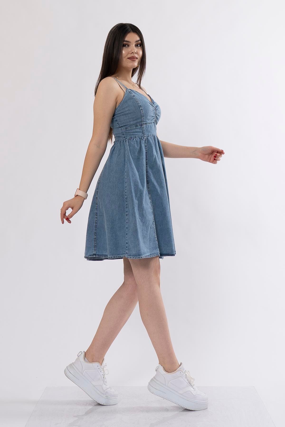 İp Askı Jean Kot Denim Elbise