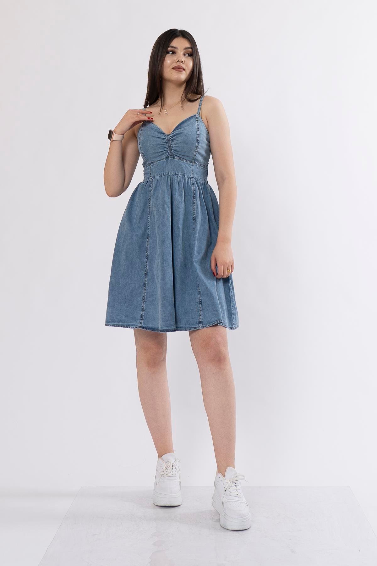 İp Askı Jean Kot Denim Elbise