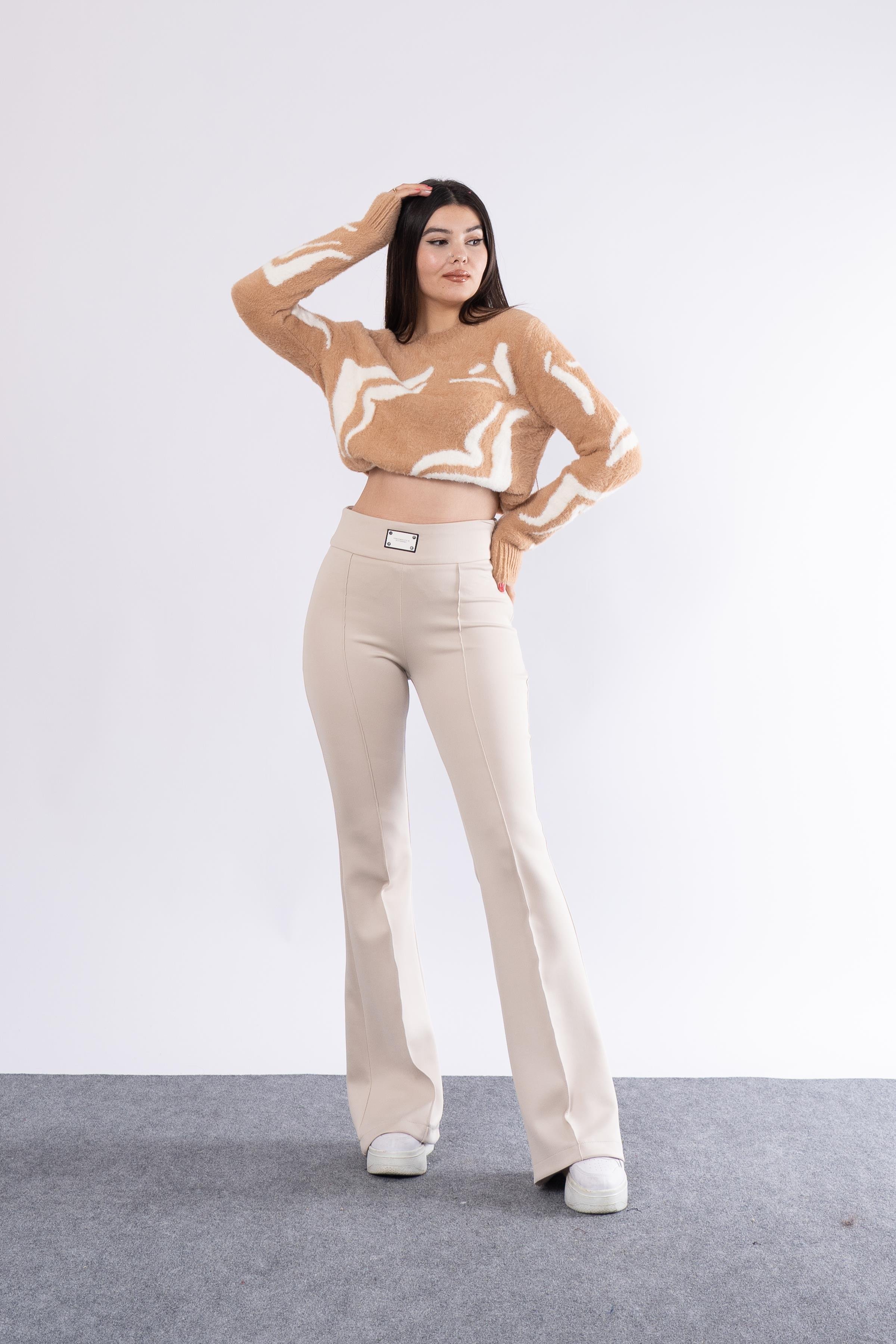 İspanyol Paça Çelik Örme Likralı Tayt Pantolon 30204