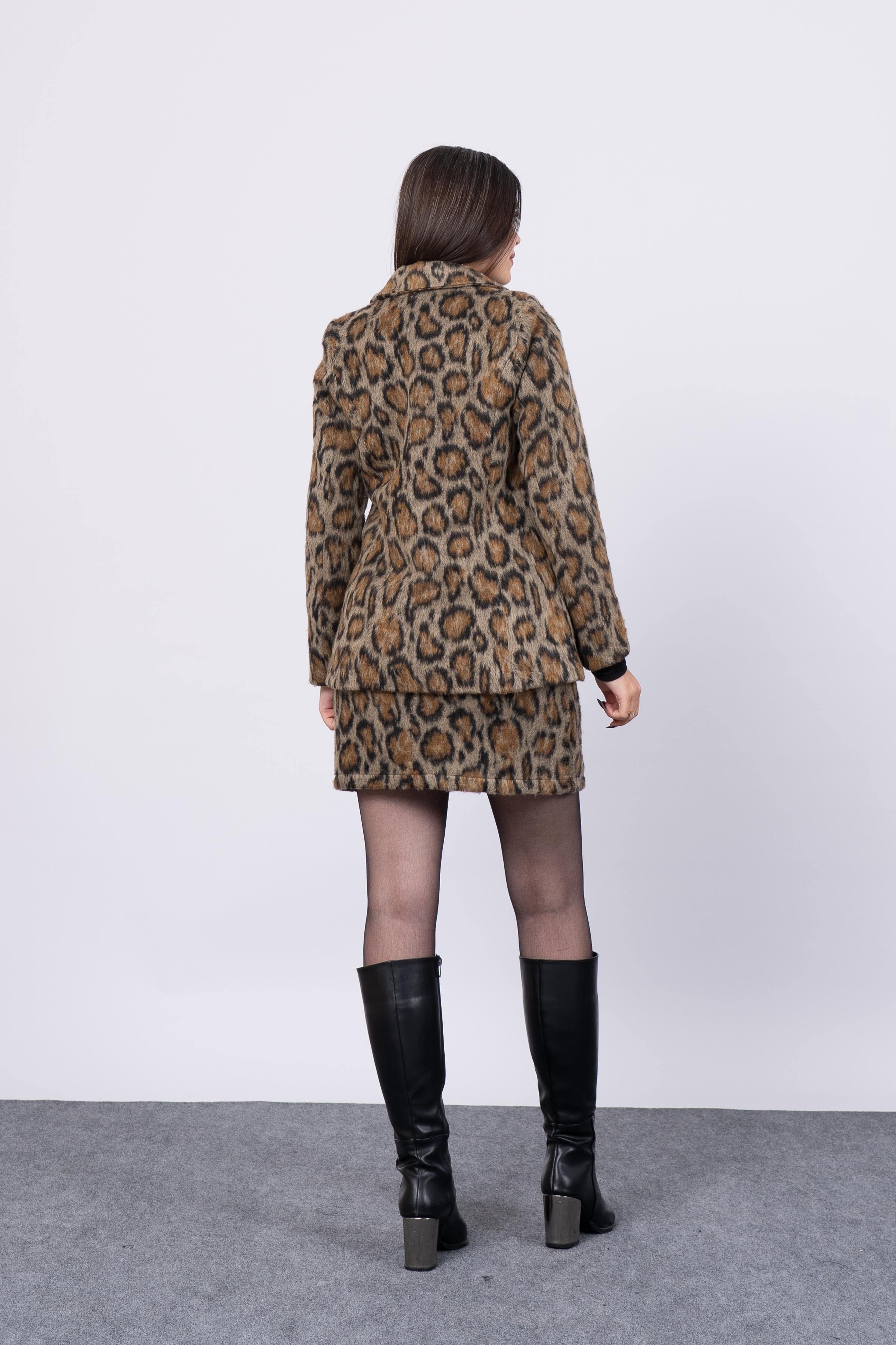 Kaşe Leopar Ceket Ve Etek Takım 8601