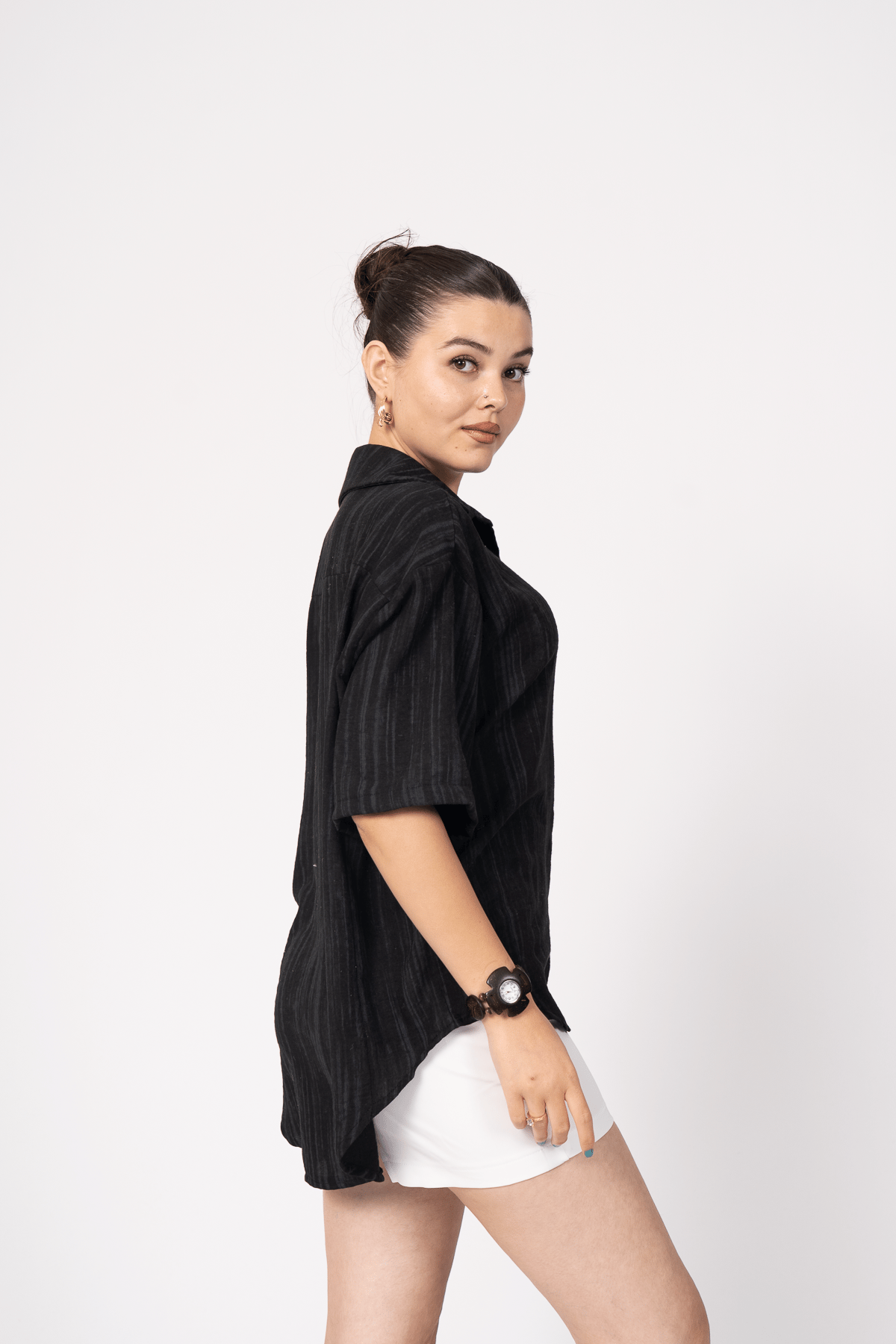 Keten Oversize Gömlek Ve Hasır Kuşaklı Şort Takım 70039
