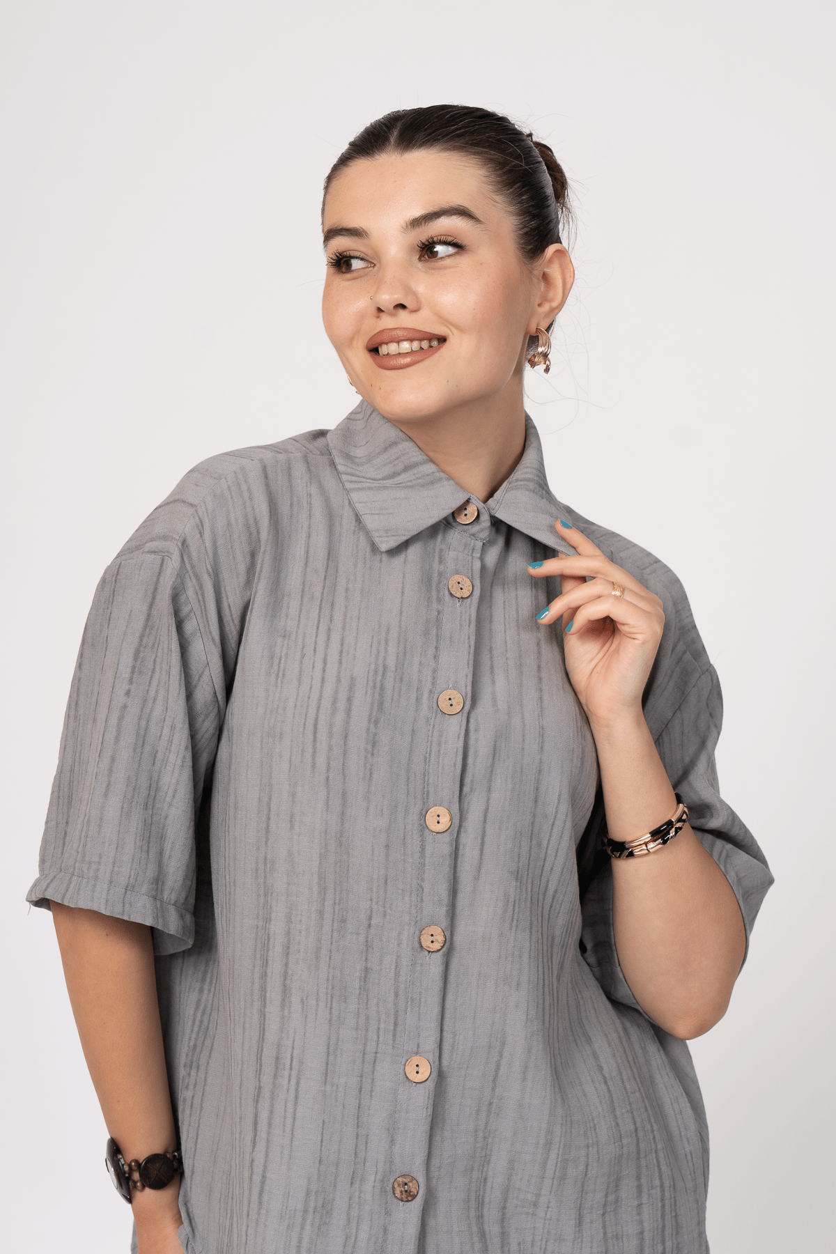 Keten Oversize Gömlek 70039