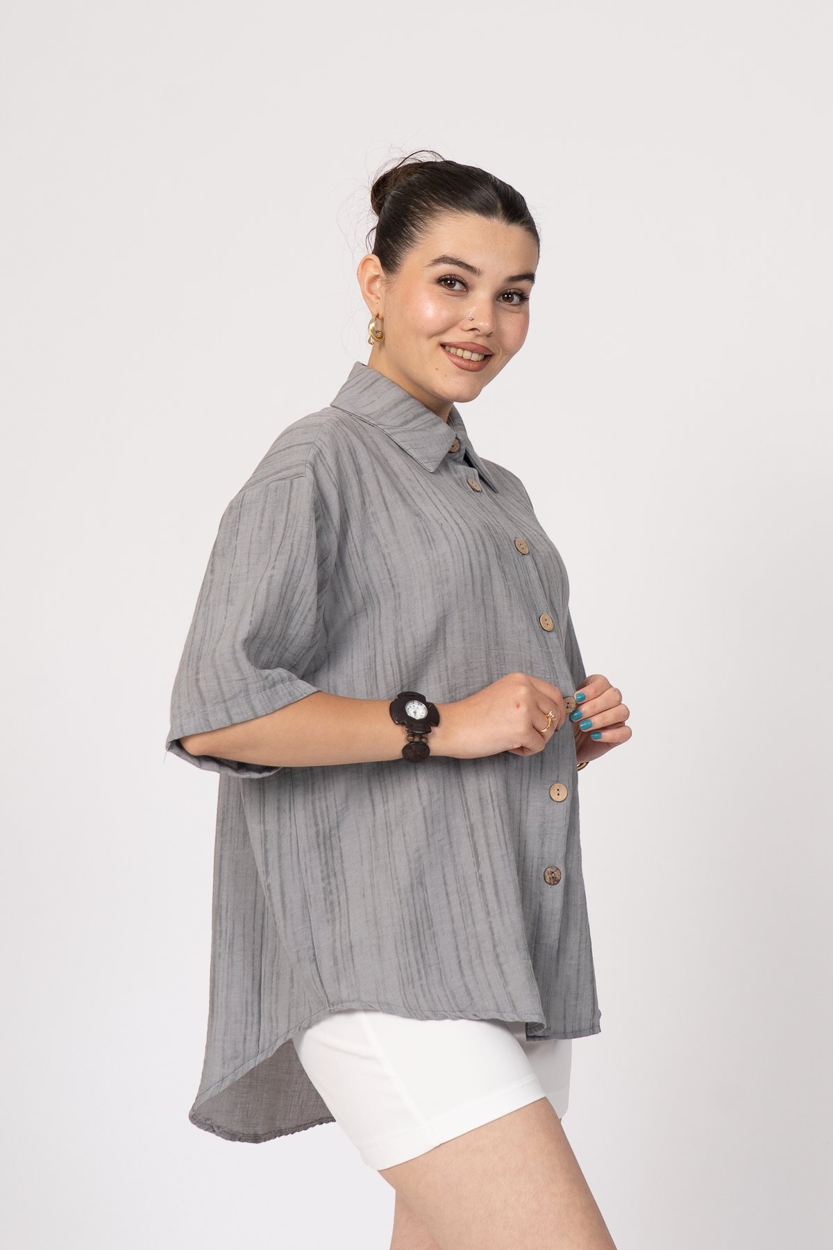 Keten Oversize Gömlek 70039