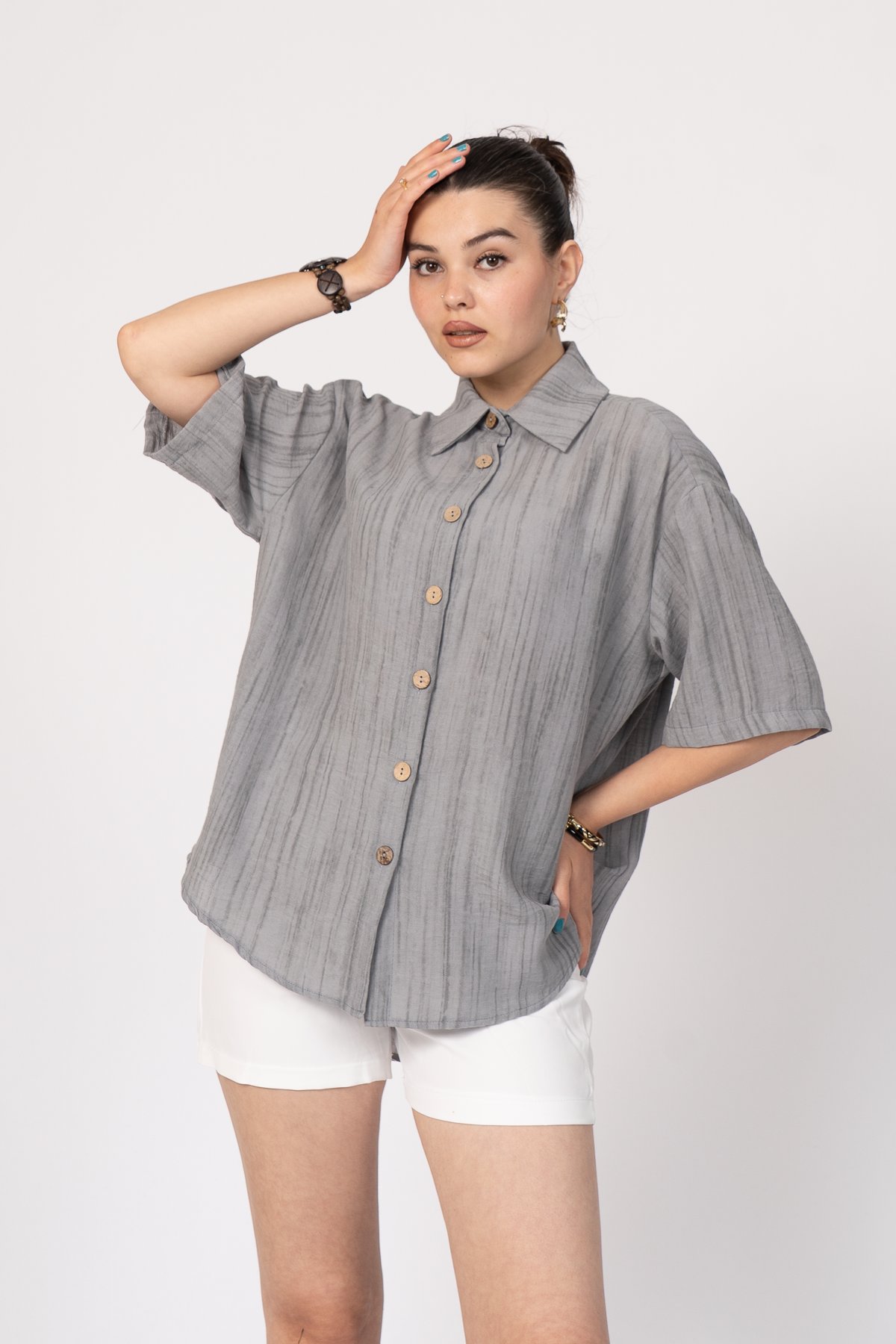 Keten Oversize Gömlek 70039