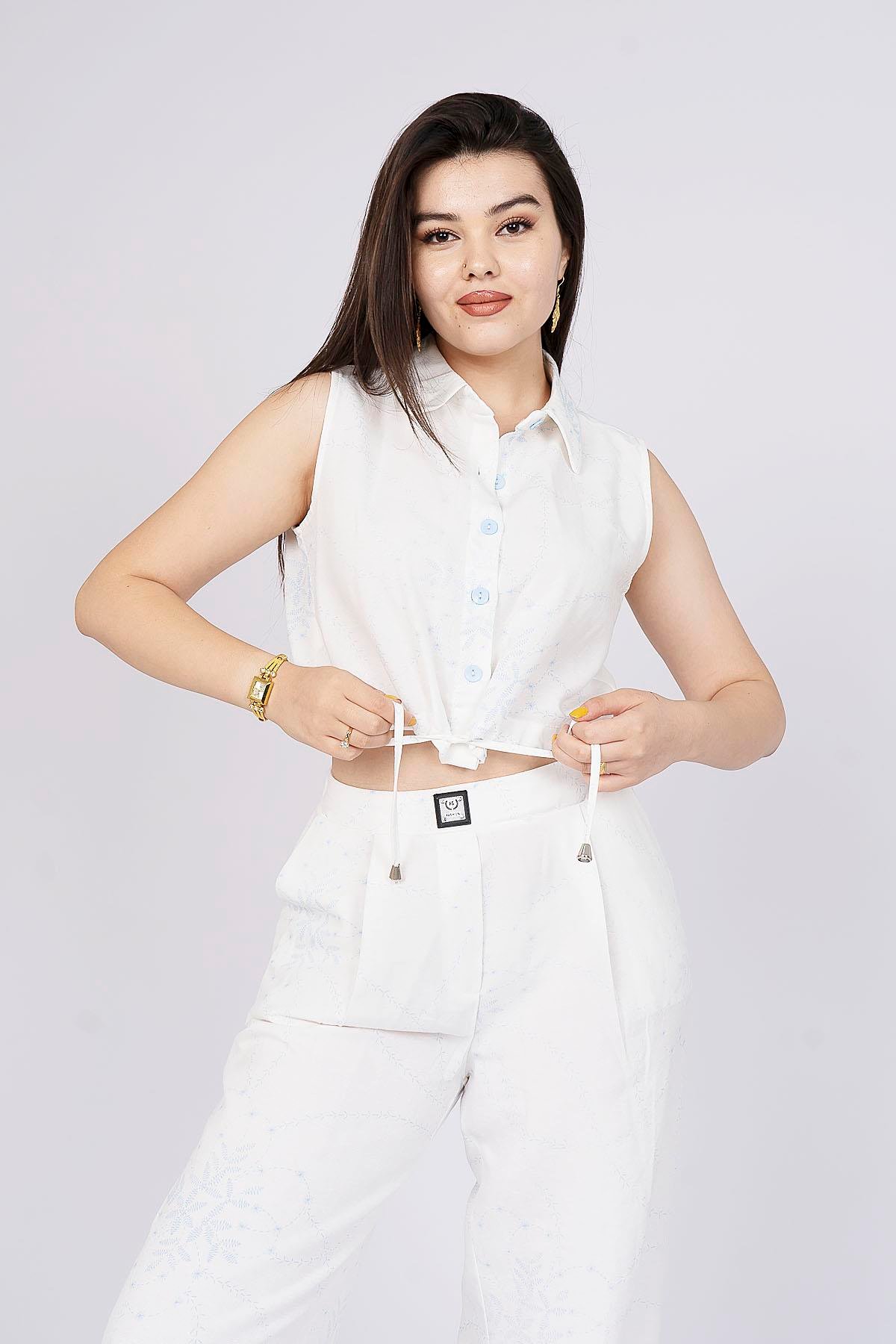Keten Yelek ve Pantolon Trend İkili Takım