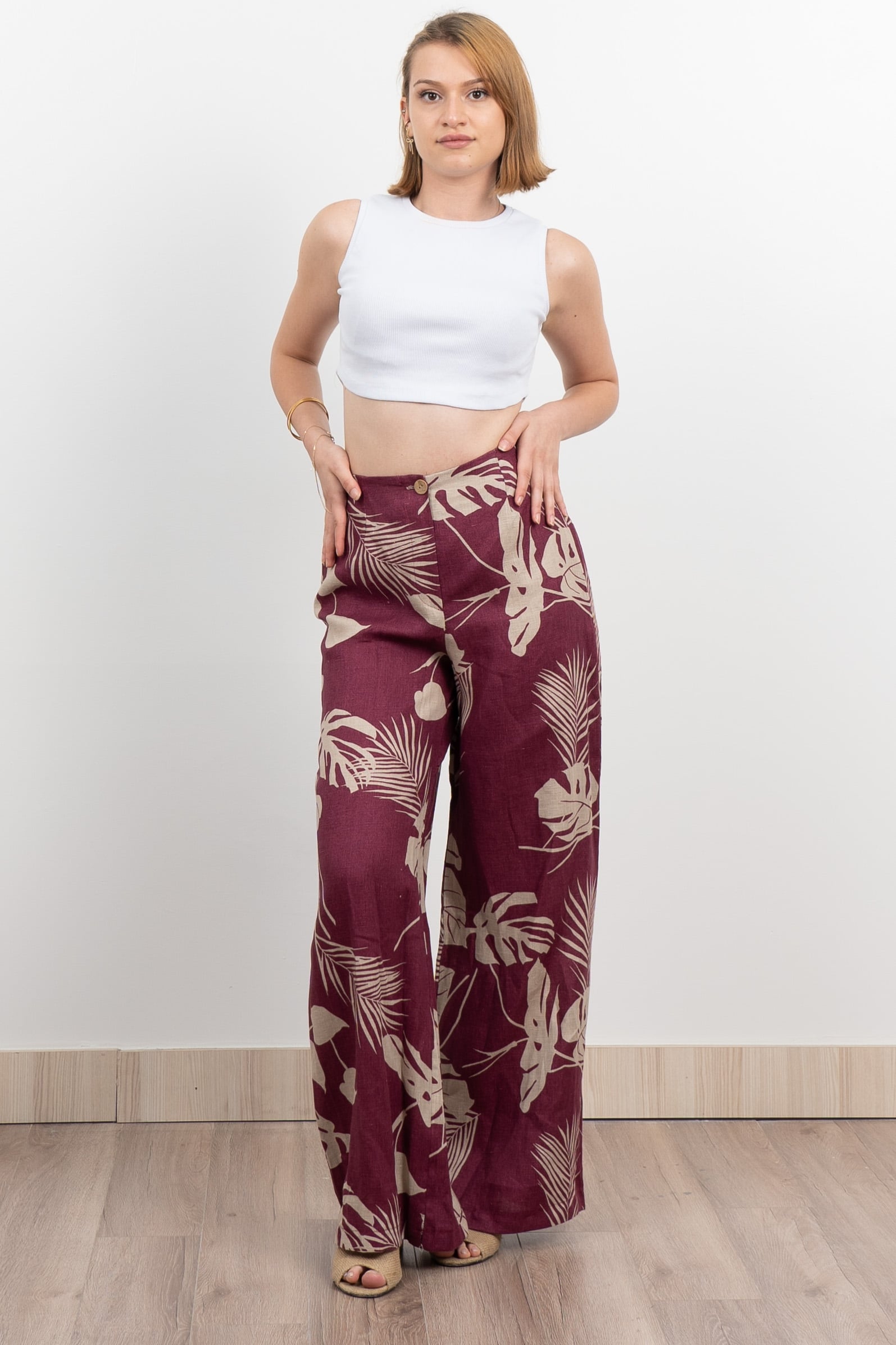 Keten Yüksek Bel Pantolon 30289