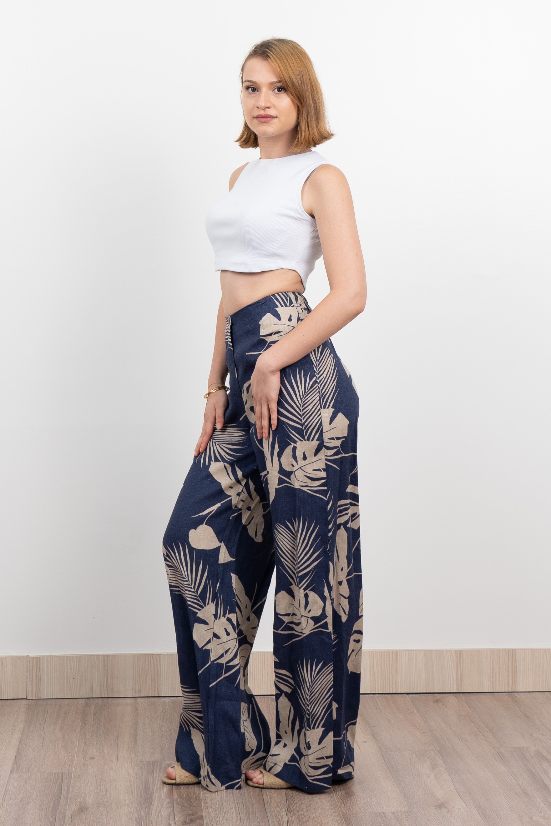 Keten Yüksek Bel Pantolon 30289