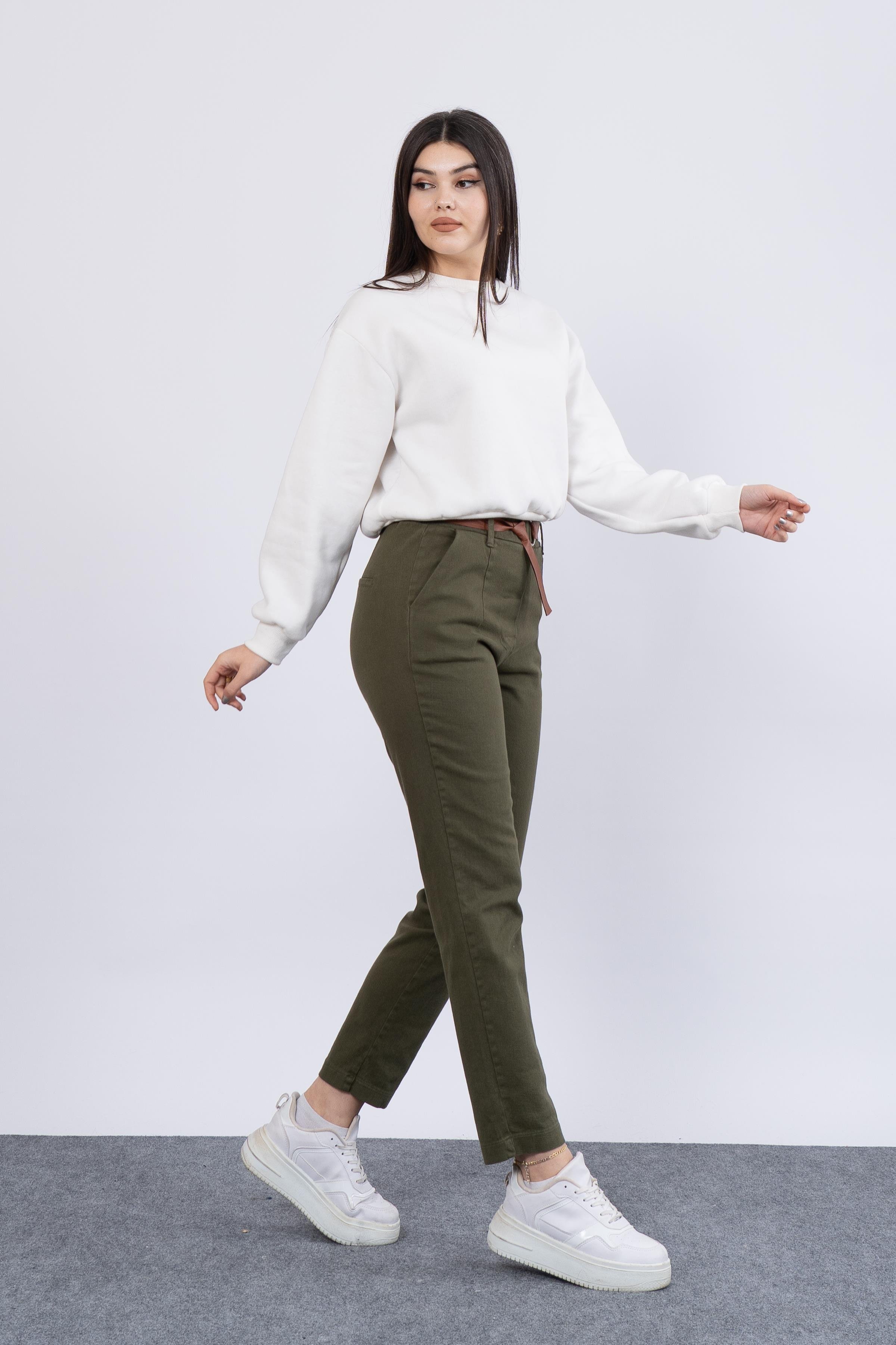 Kot Gabardin Kemerli Ve Beli Lastikli Dar Paça Pantolon 30164