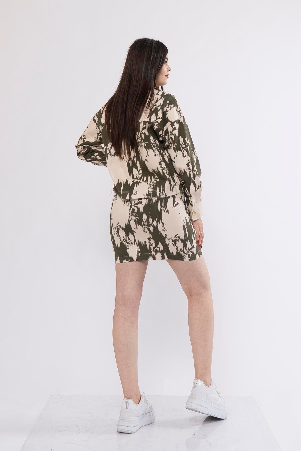 Kot Gabardin Oversize Ceket ve Kemerli, Arkadan Fermuarlı Etek Takım