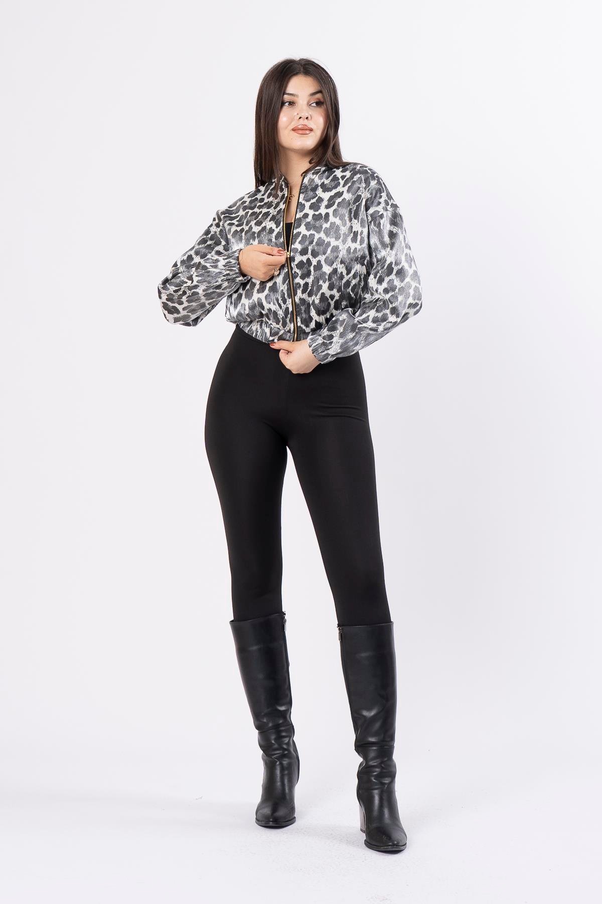 Leopar Desen Trend Beli Lastikli Ceket 8590