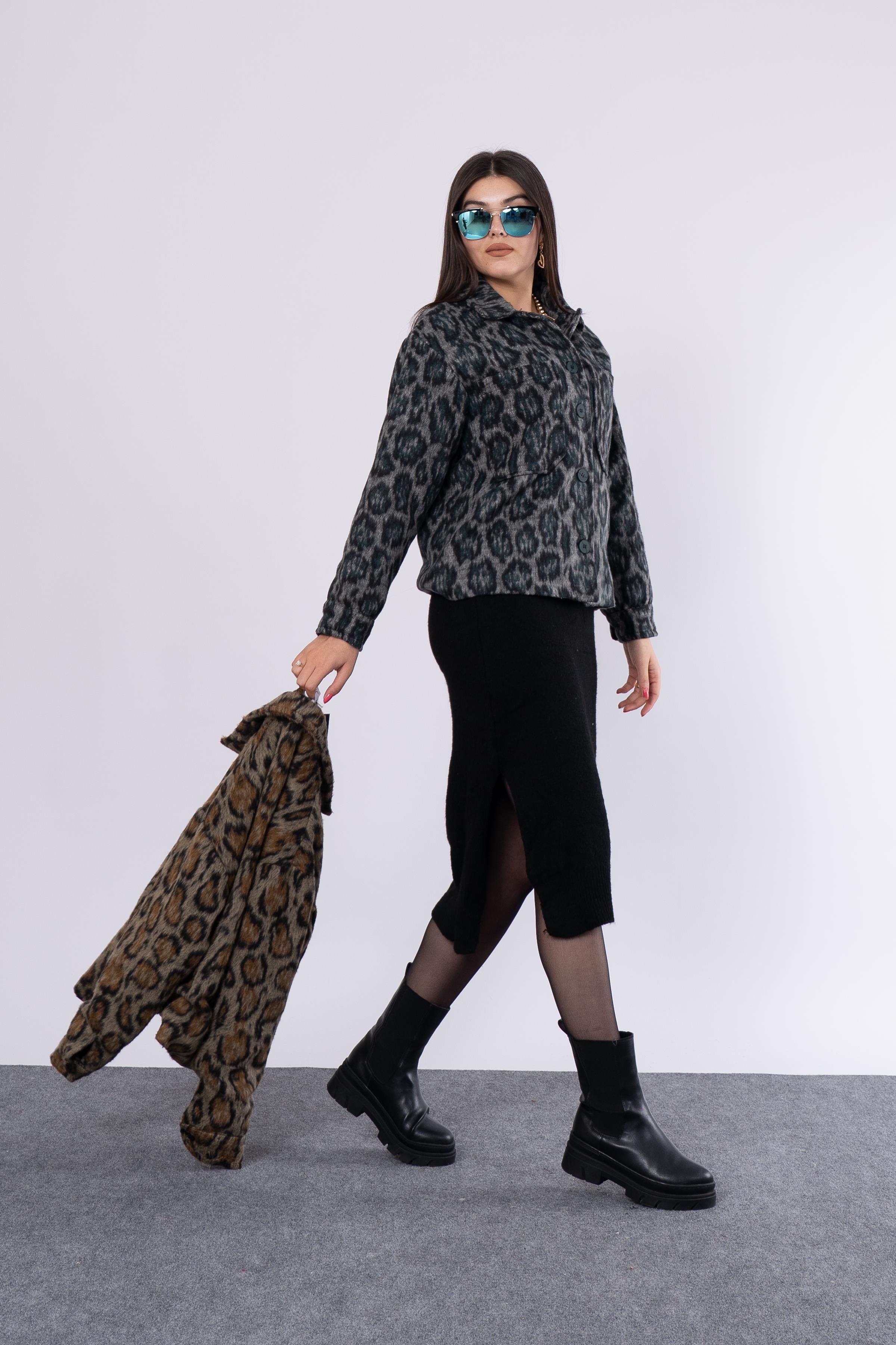Leopar Desenli Üst Cepli Ceket 8600