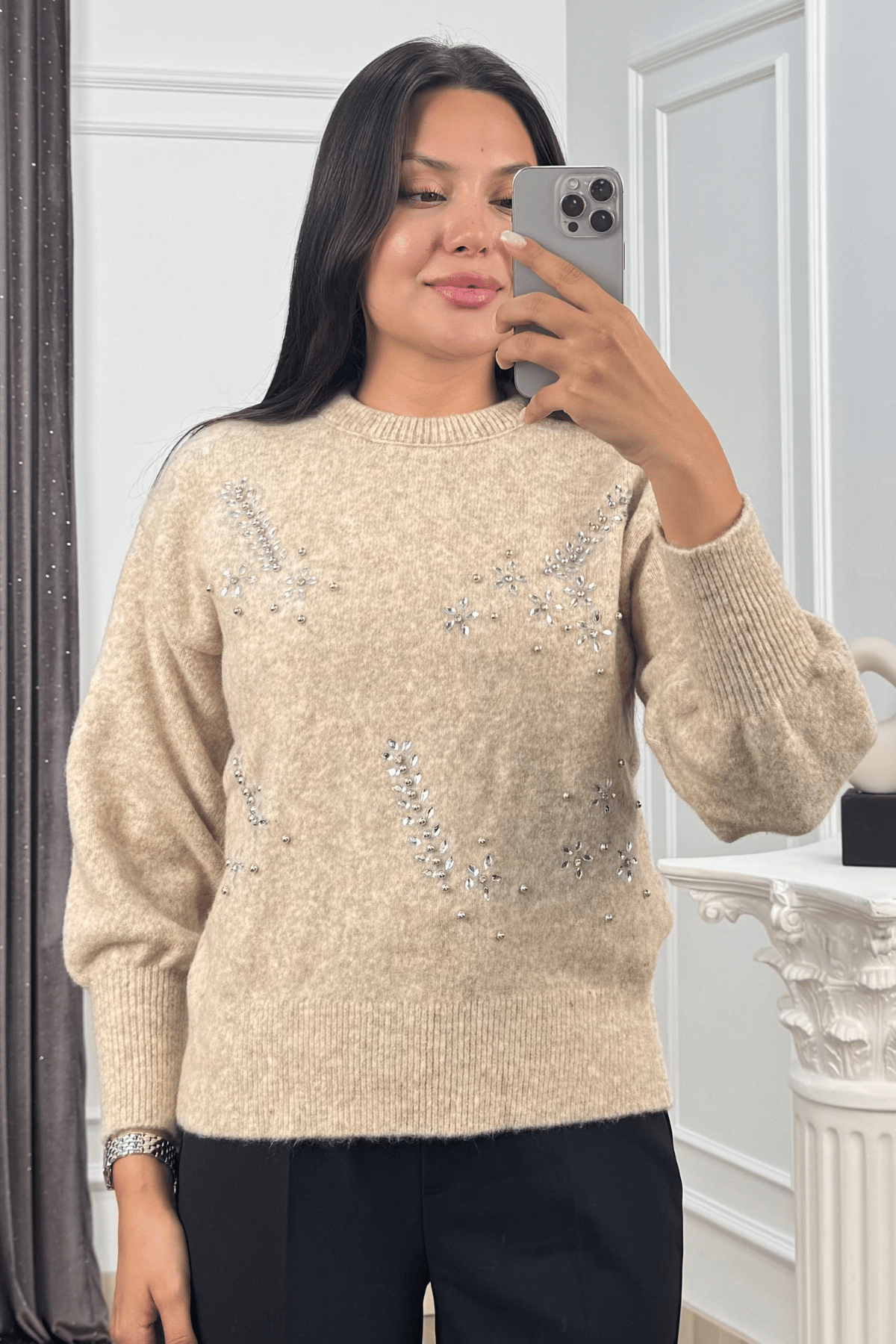 LUMIERE – Taş İşlemeli Triko Kazak 20298