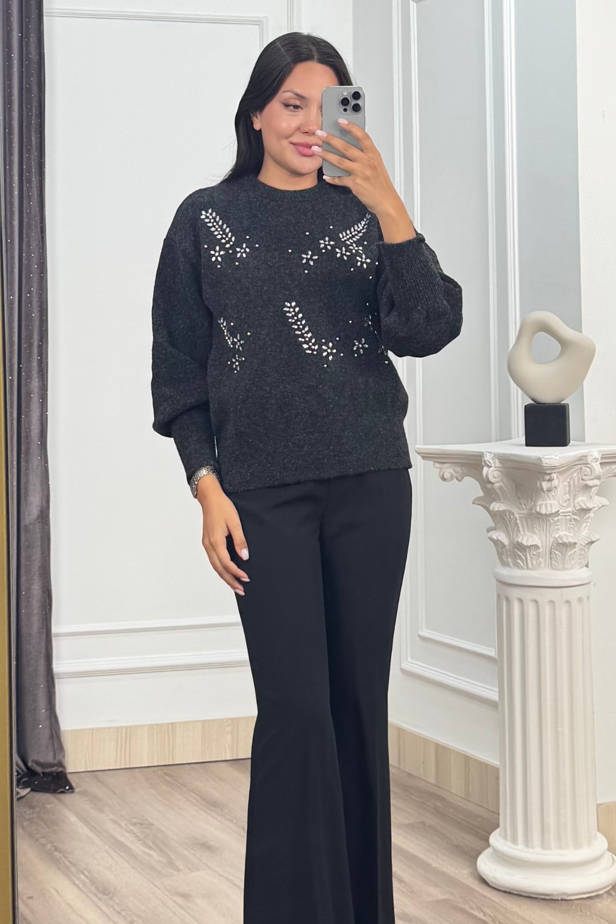 LUMIERE – Taş İşlemeli Triko Kazak 20298