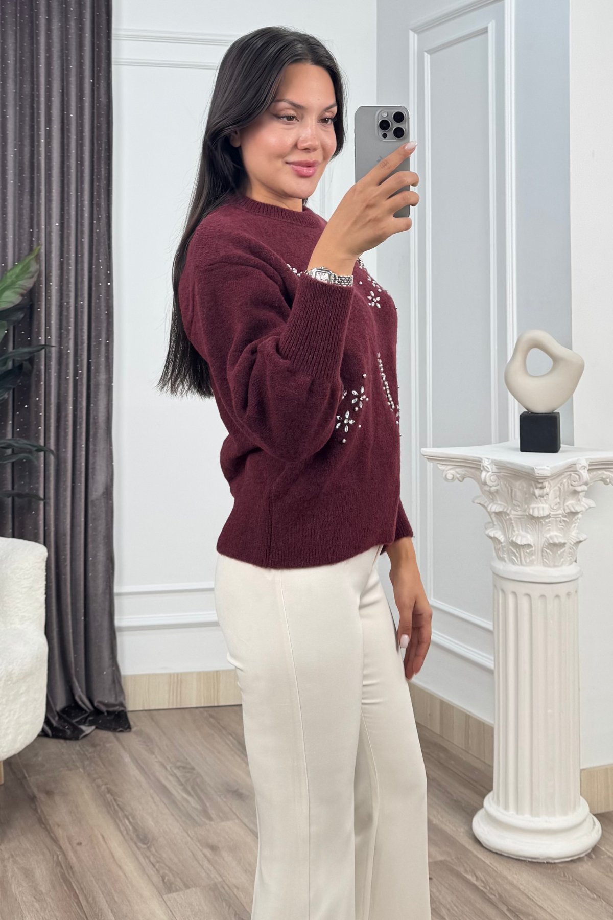 LUMIERE – Taş İşlemeli Triko Kazak 20298