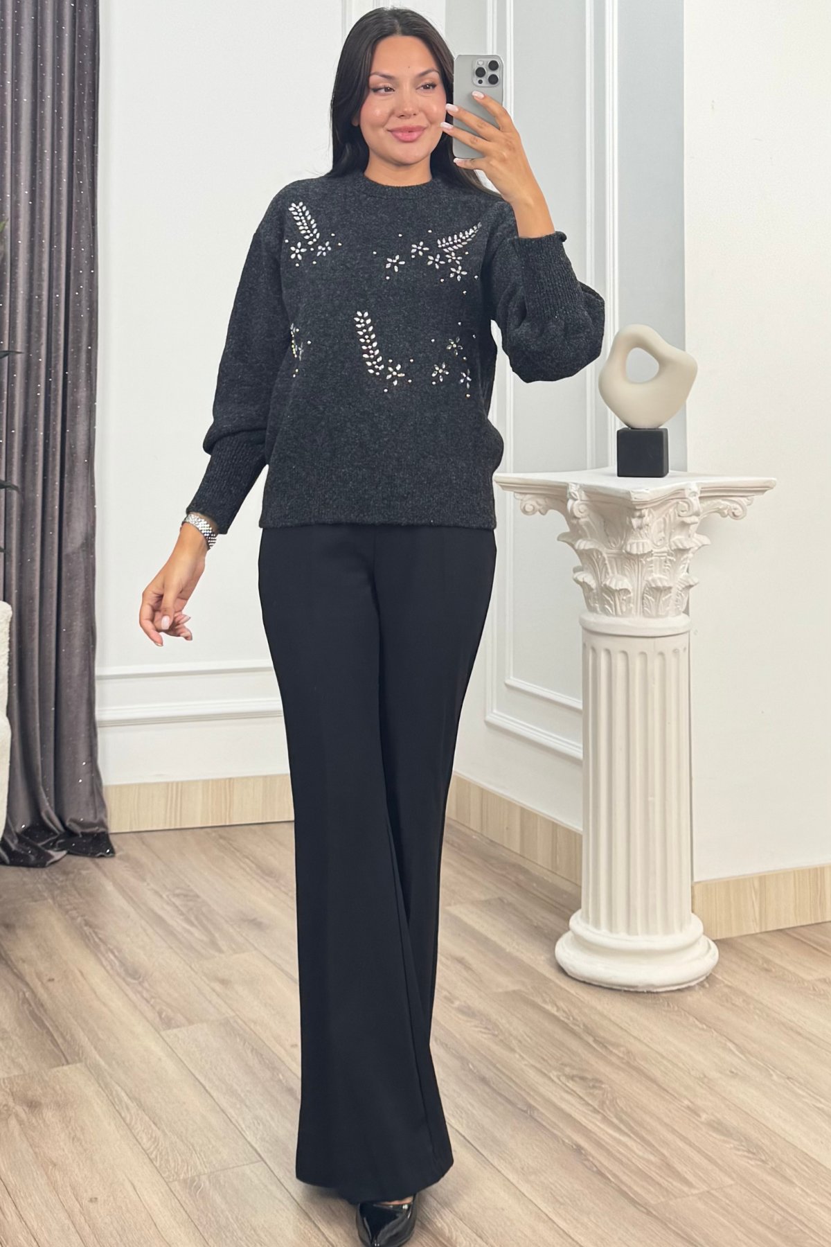 LUMIERE – Taş İşlemeli Triko Kazak 20298